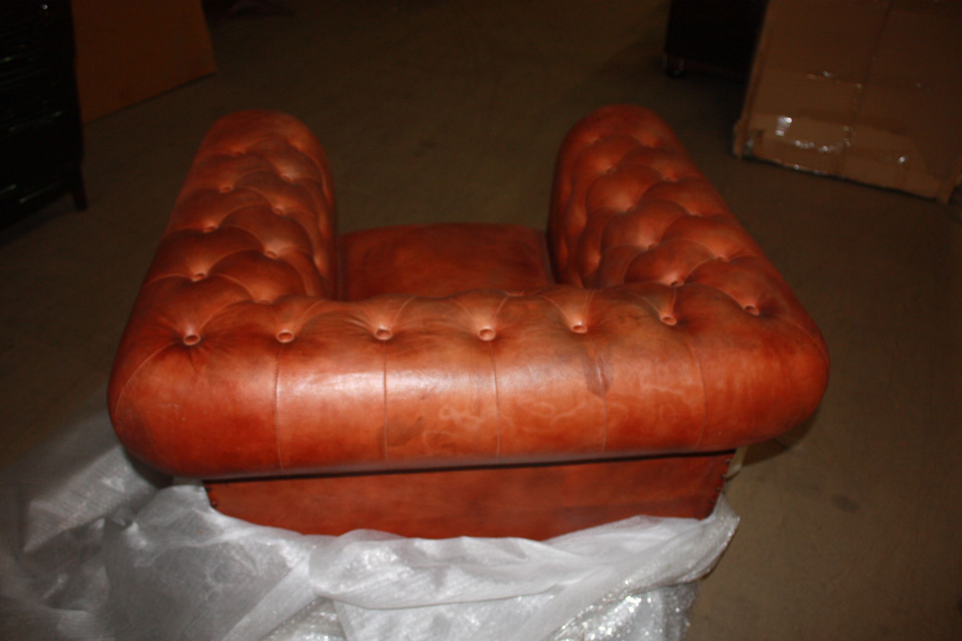 "Shoreditch Low Back Leather Chesterfield Club Armchair In Tan - Image 2 of 4