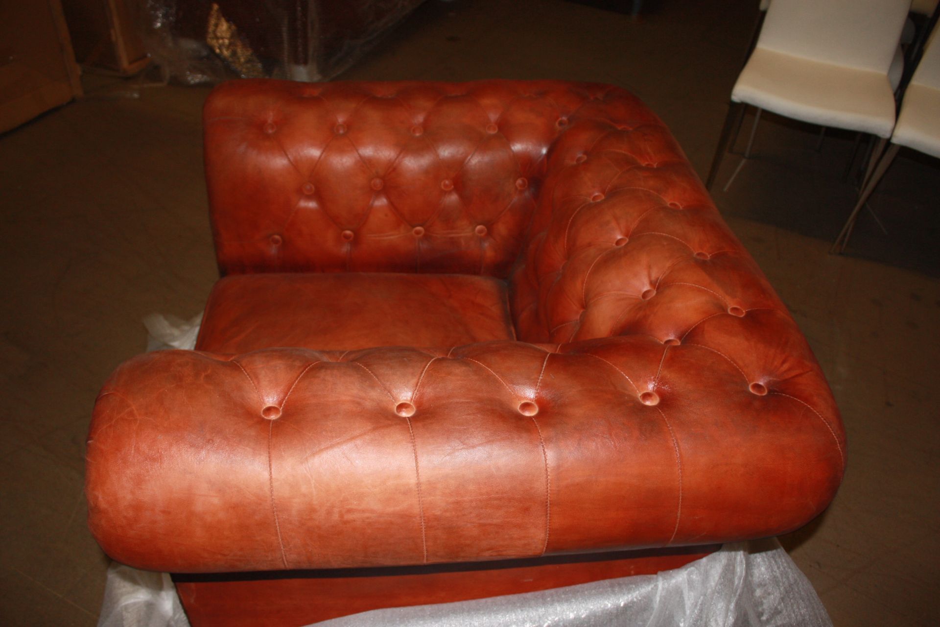 "Shoreditch Low Back Leather Chesterfield Club Armchair In Tan - Image 3 of 4