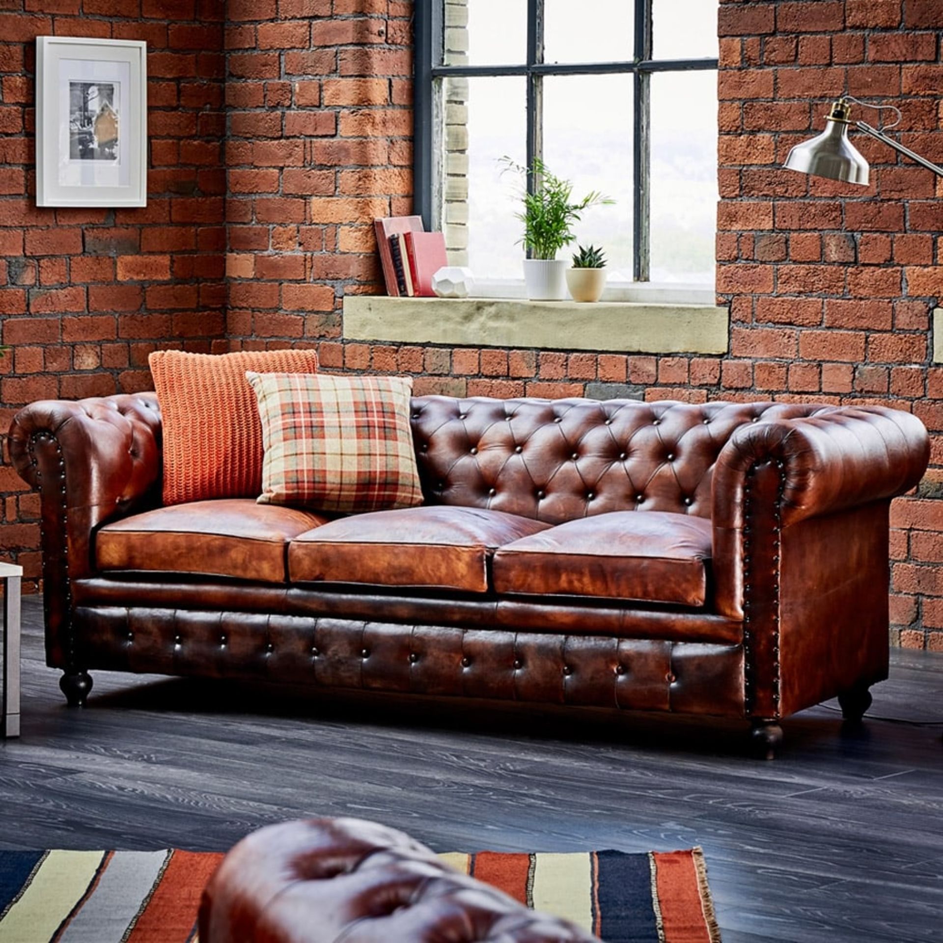 Shoreditch Leather Chesterfield 3-Seater Sofa Handmade - Brown