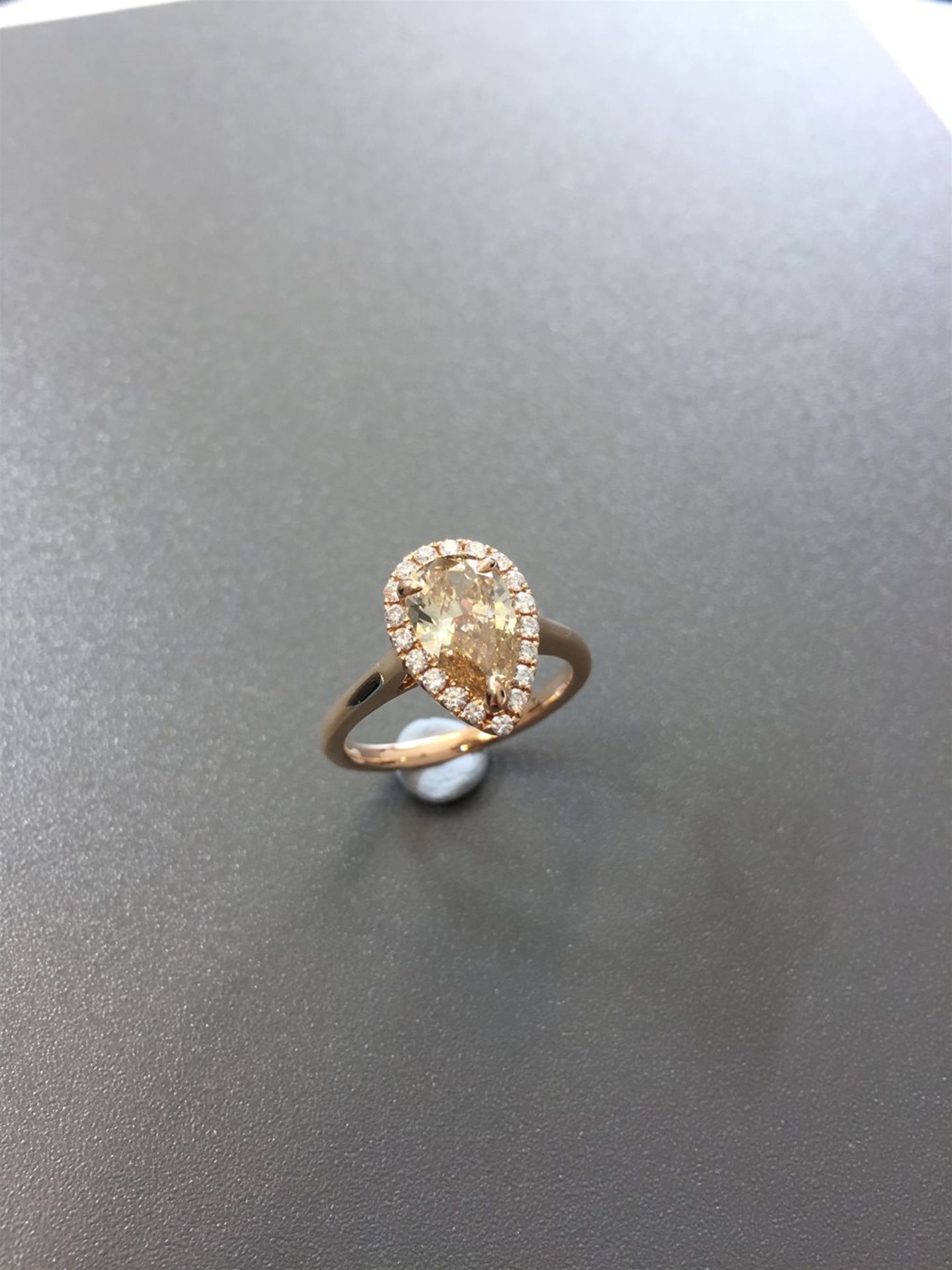 1.47ct pear shaped diamond set ring. Fancy yellow pear diamond, I1 clarity. Set in platinum. GIA ce - Image 2 of 5