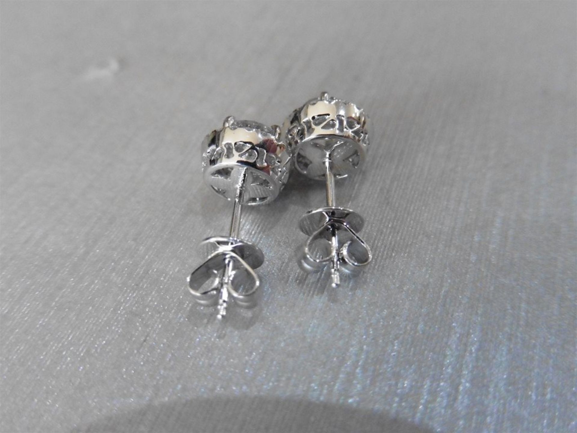 2.00ct Diamond set solitaire style earrings. Each set with 1ct brilliant cut diamond - Image 2 of 2