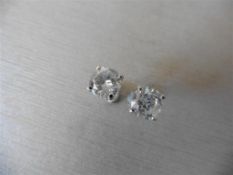 2.00ct Solitaire diamond stud earrings set with enhanced brilliant cut diamonds. G/H colour, i1 cla