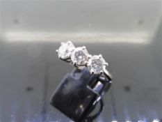 3.02ct diamond trilogy ring. 3 brilliant cut diamonds ( enhanced stones ) I/J colour, P1 clarity