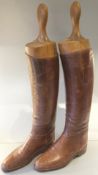 Vintage Retro Pair Leather Riding Boots with Beech Wood Stretchers Possibly Size 10