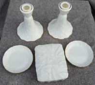 5 Pieces of Royal Worcester China Fern Leaf Pattern Includes Candle Sticks NO RESERVE