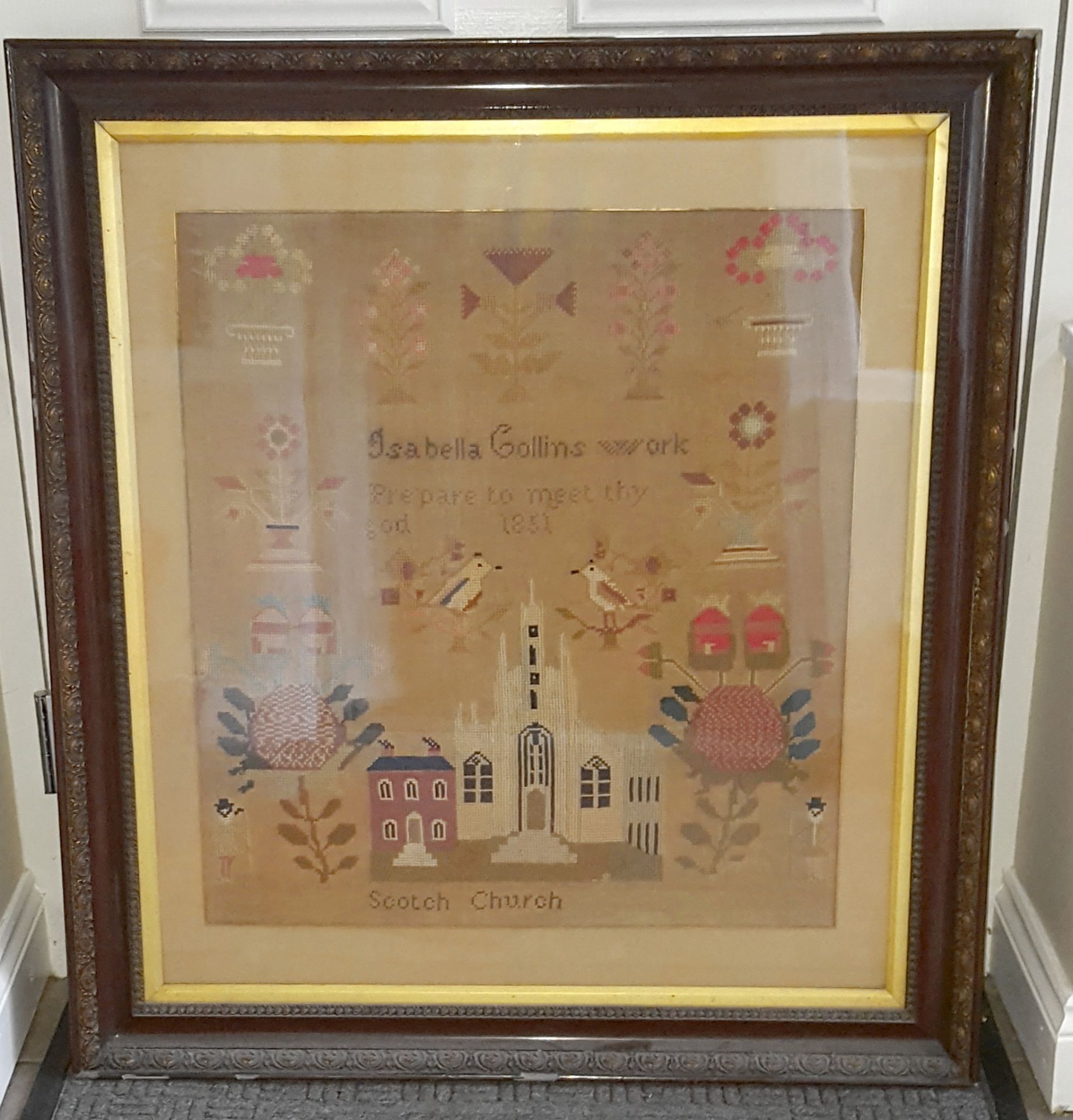 Antique Vintage Large Lancashire Sampler c1851 Isobel Collins Scotch Church