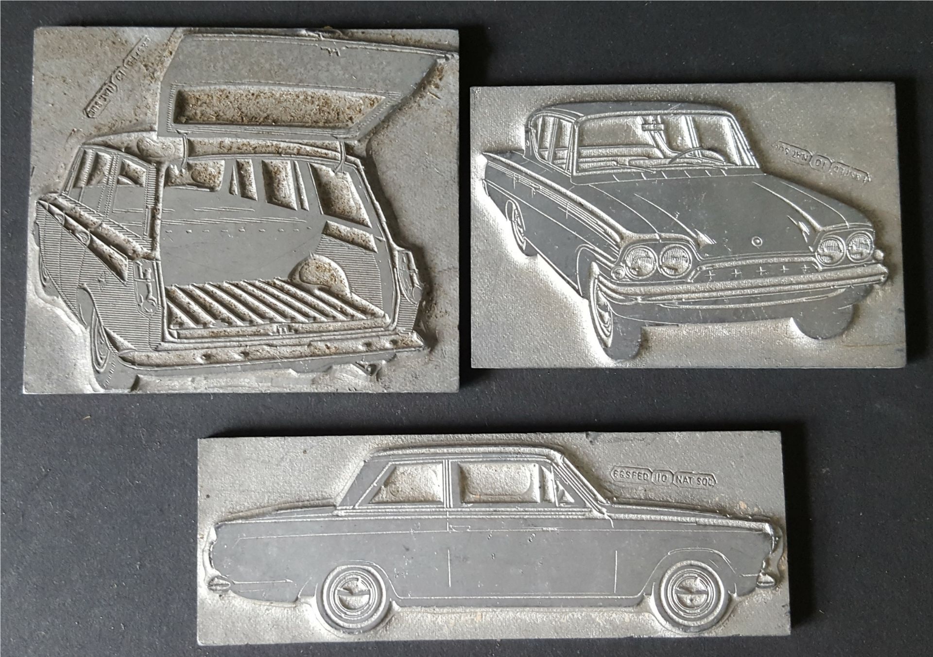 3 x Vintage Retro Metal Automobilia Car Related Advertising Printing Blocks Ford