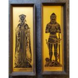 Retro Vintage 2 x Medieval Plaques Framed Knight & Maiden NO RESERVE