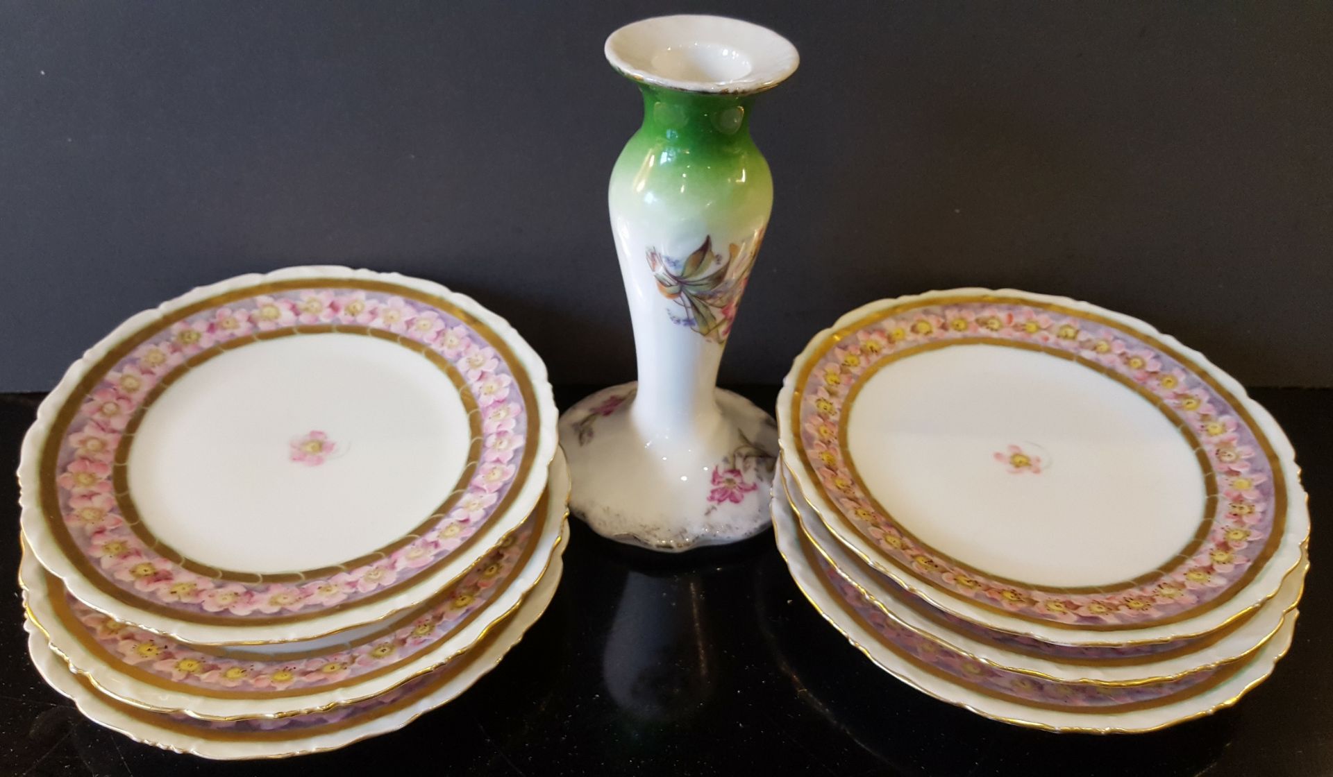 Vintage Retro Limoges Candlestick c1900 & Six Coffee Plates c1907 NO RESERVE