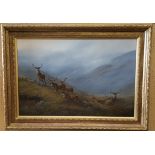 Large Oil on Canvas Painting Stags at Balmoral Signed by Willie Forbes 2006 - New images supplied.