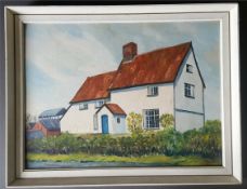 Vintage Rustic Oil on Board Painting of a Farm Cottage 1977 Framed NO RESERVE