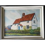 Vintage Rustic Oil on Board Painting of a Farm Cottage 1977 Framed NO RESERVE