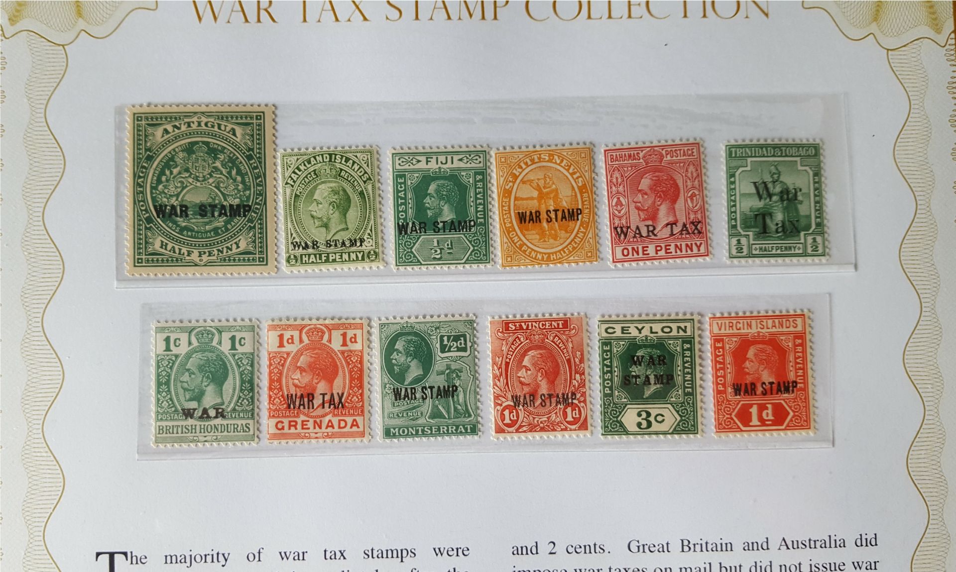 Collectable Stamps 12 x Original War Tax Stamps 1916 to 1920 in Presentation Folder - Image 2 of 2