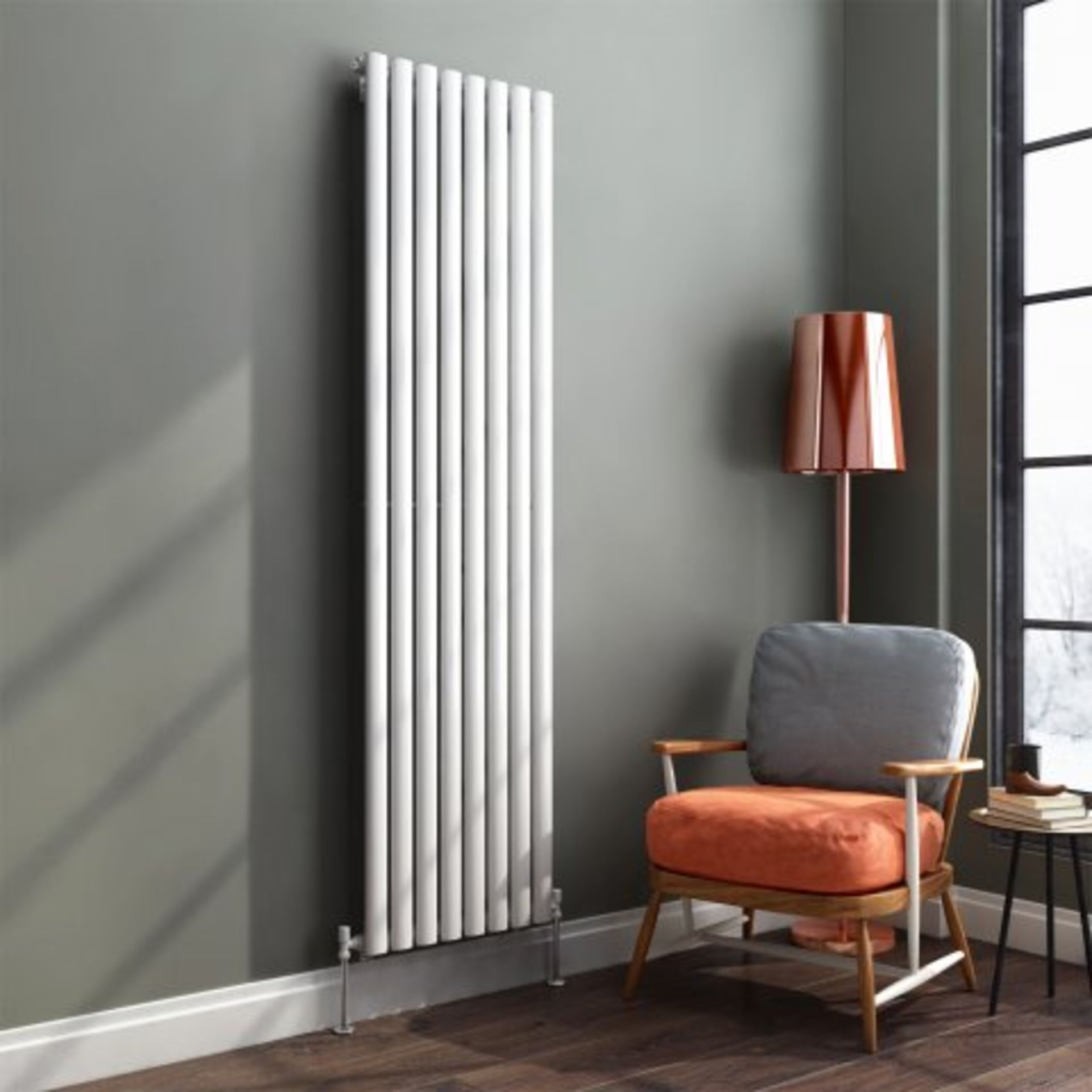 (O43) 1800x480mm Gloss White Single Oval Tube Vertical Radiator. RRP £223.99. Designer Touch This - Image 2 of 5