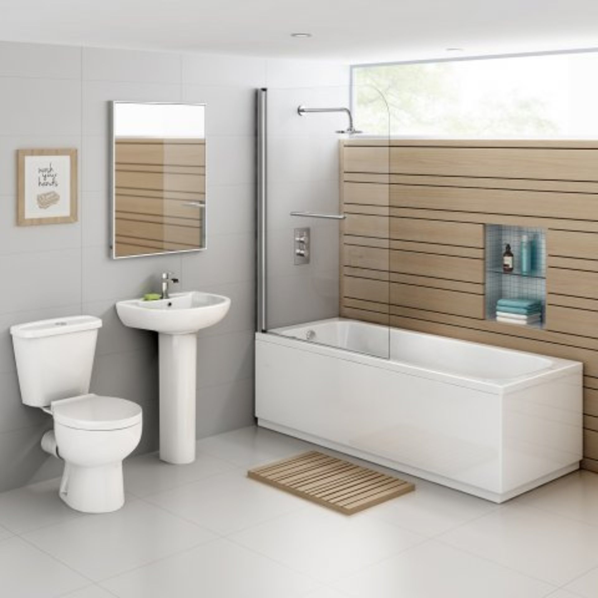 (O110) 1000mm - 4mm - Straight Bath Screen & Towel Rail. RRP £174.99. 4mm Tempered Safety Glass - Image 3 of 3