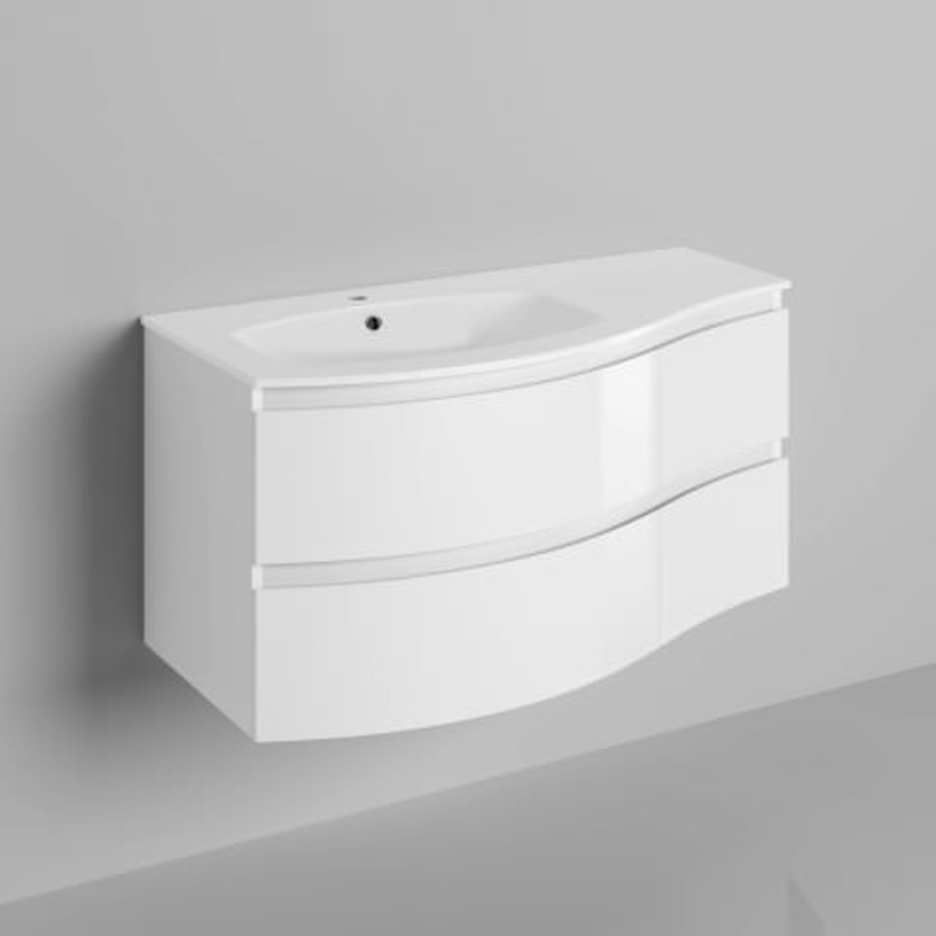 (O1) 1040mm Amelie High Gloss White Curved Vanity Unit - Left Hand - Wall Hung. RRP £1,199. COMES - Image 5 of 6