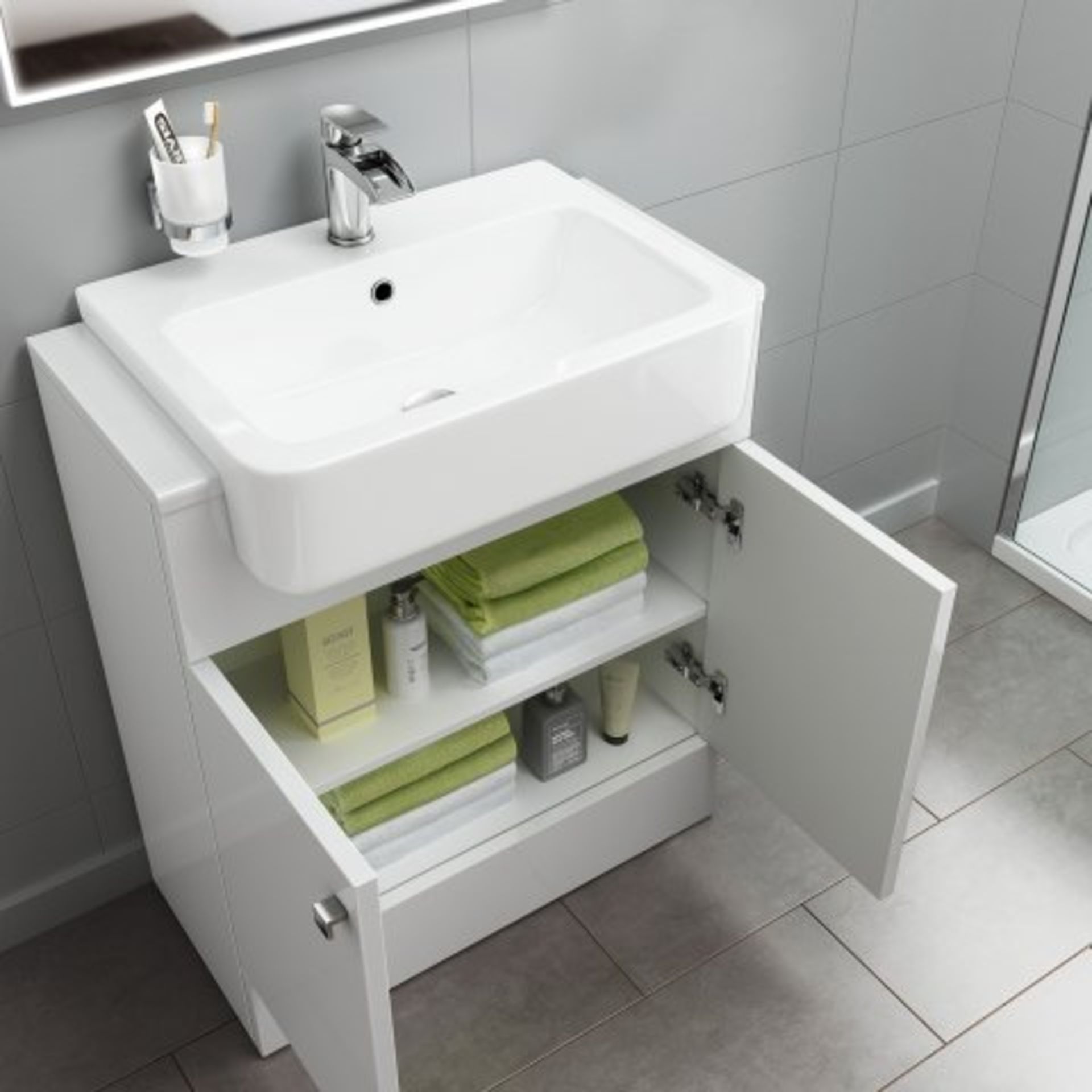 (O37) 660mm Harper Gloss White Basin Vanity Unit - Floor Standing. RRP £449.99. COMES COMPLETE - Image 2 of 5