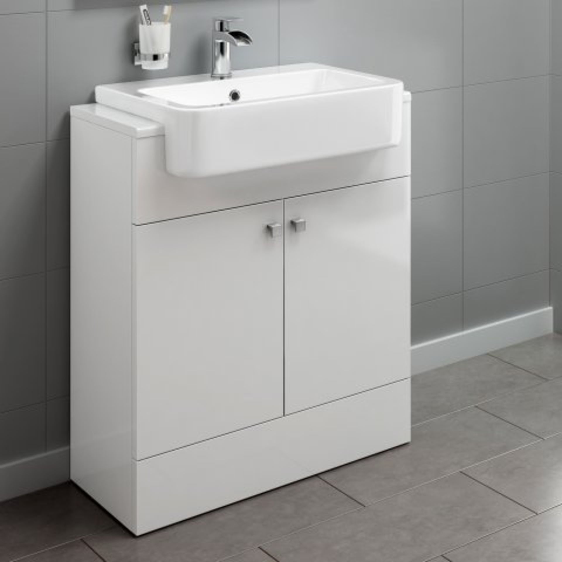 (O37) 660mm Harper Gloss White Basin Vanity Unit - Floor Standing. RRP £449.99. COMES COMPLETE