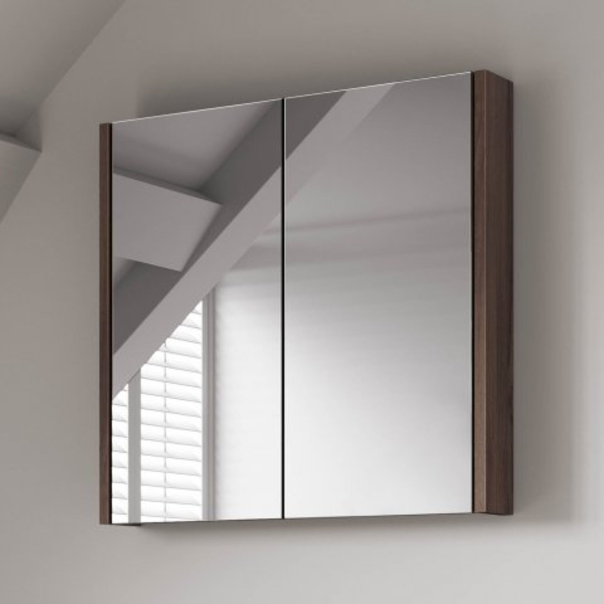 (O44) 600mm Walnut Effect Double Door Mirror Cabinet. RRP £174.99. Our 600mm Walnut Double Door