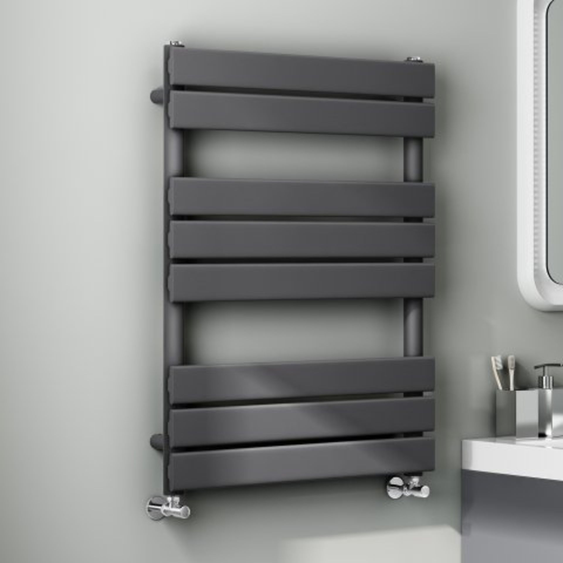 (O24) 800x600mm Anthracite Flat Panel Ladder Towel Radiator. RRP £249.99. Stylishly sleek panels set