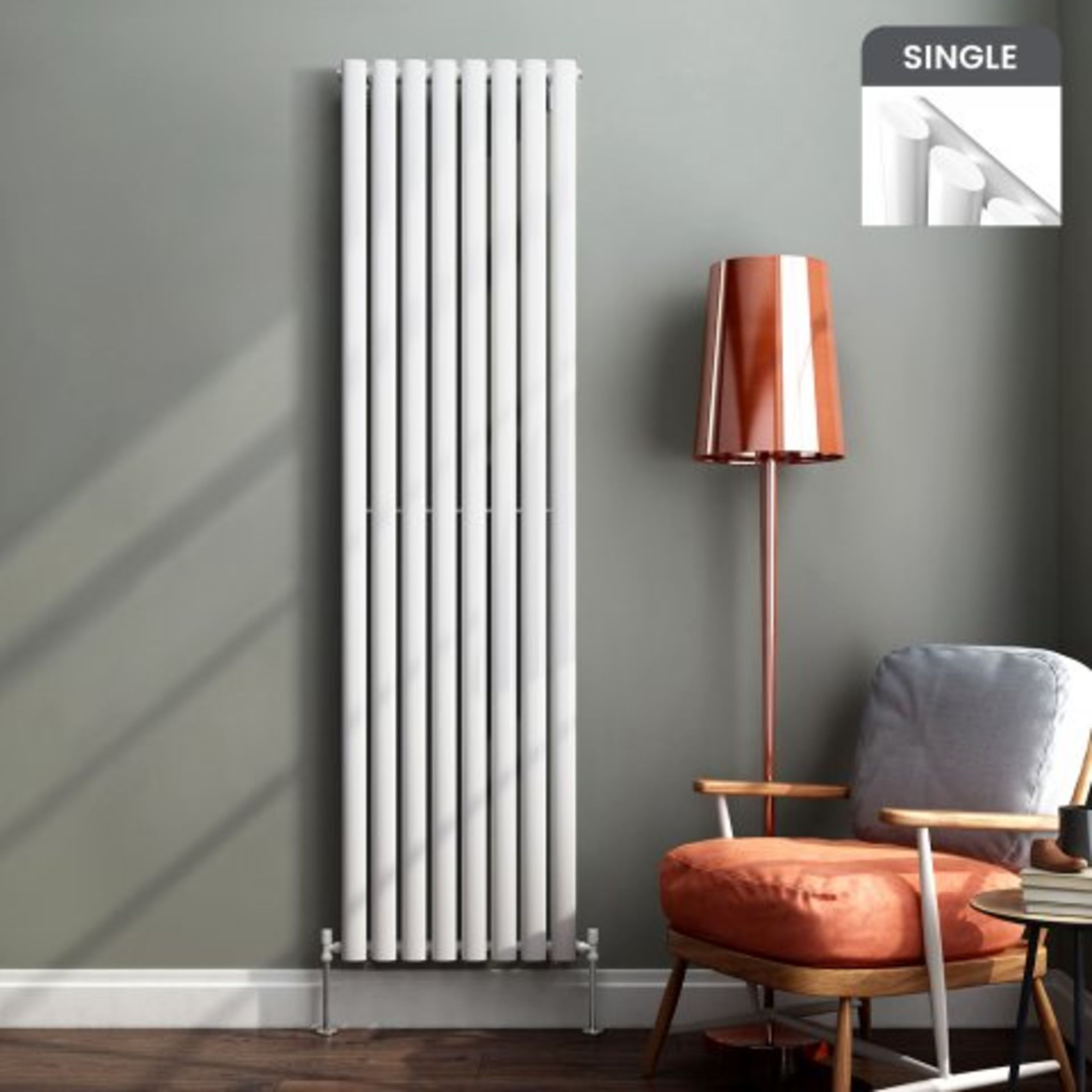 (O43) 1800x480mm Gloss White Single Oval Tube Vertical Radiator. RRP £223.99. Designer Touch This