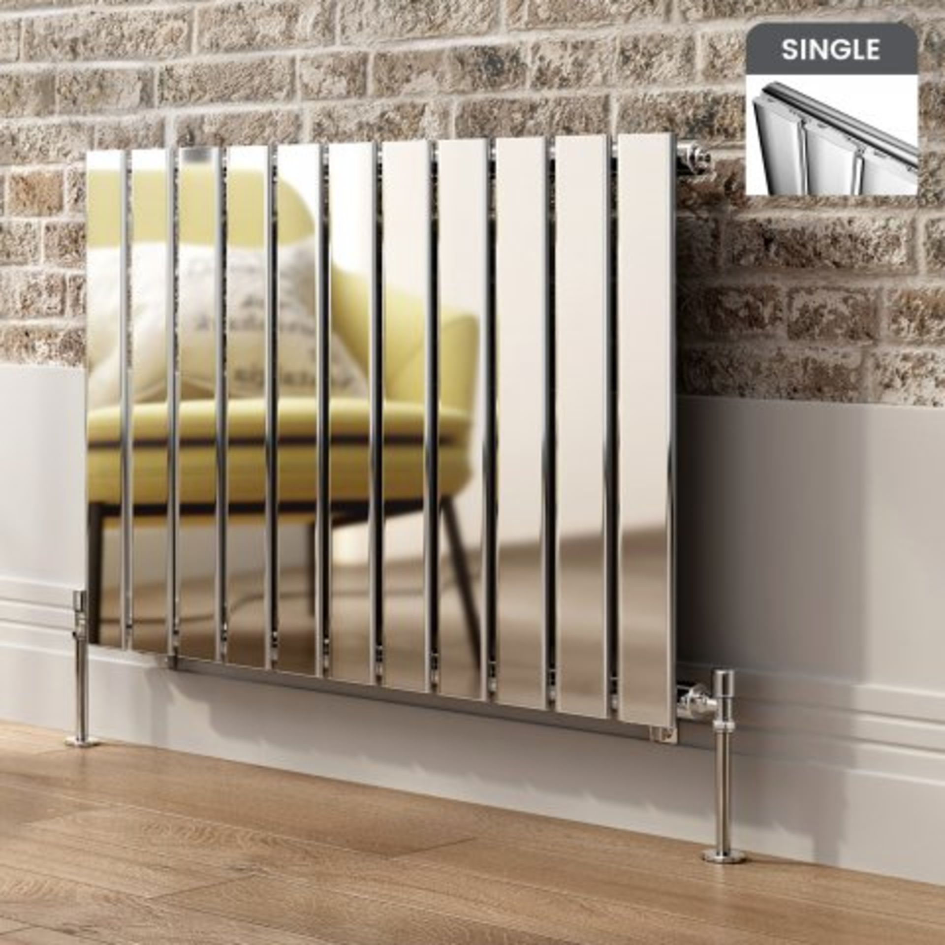 (O61) 600x830mm Chrome Single Flat Panel Horizontal Radiator. RRP £319.99. Designer Touch Ultra-