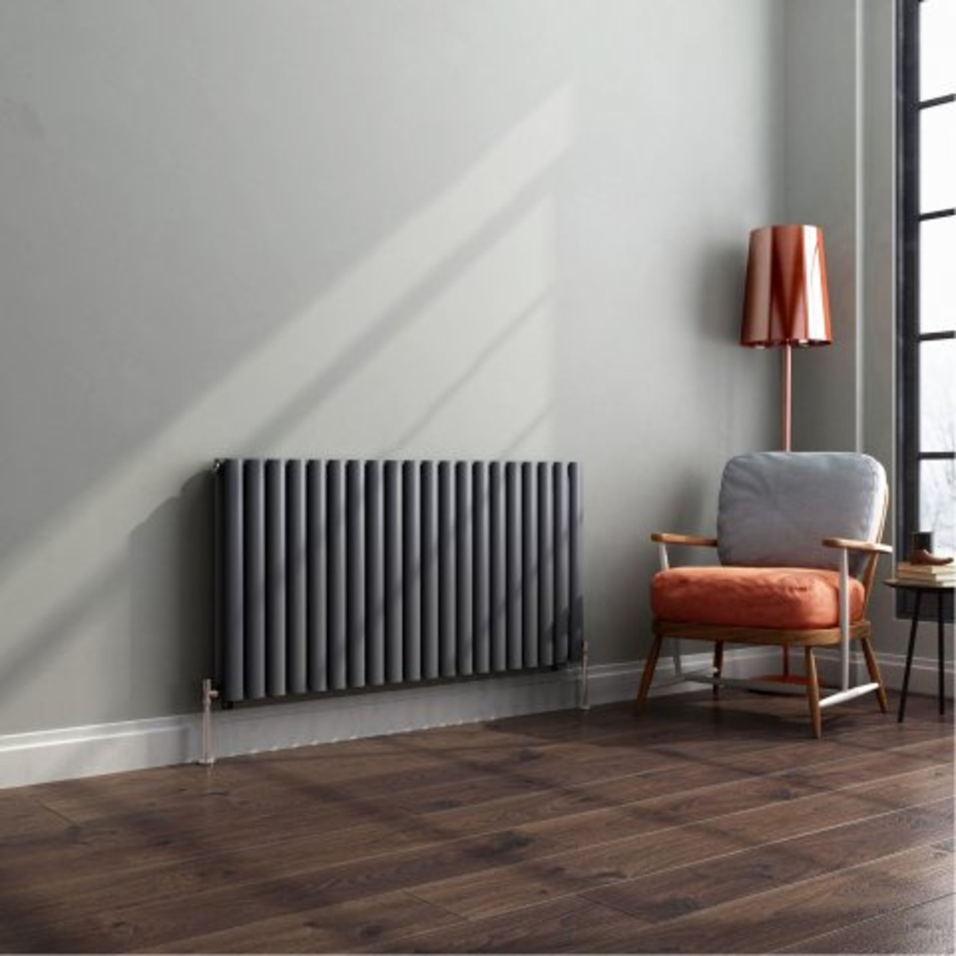 (O102) 600x1200mm Anthracite Double Panel Oval Tube Horizontal Radiator. RRP £407.99. Designer Touch - Image 2 of 5