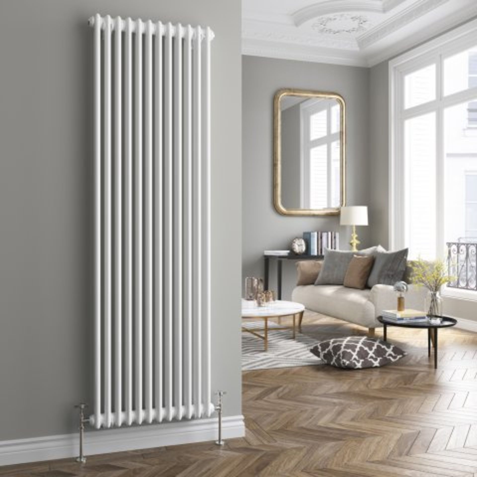 (O120) 1800x554mm White Double Panel Vertical Colosseum Traditional Radiator. RRP £599.99. Classic - Image 2 of 3