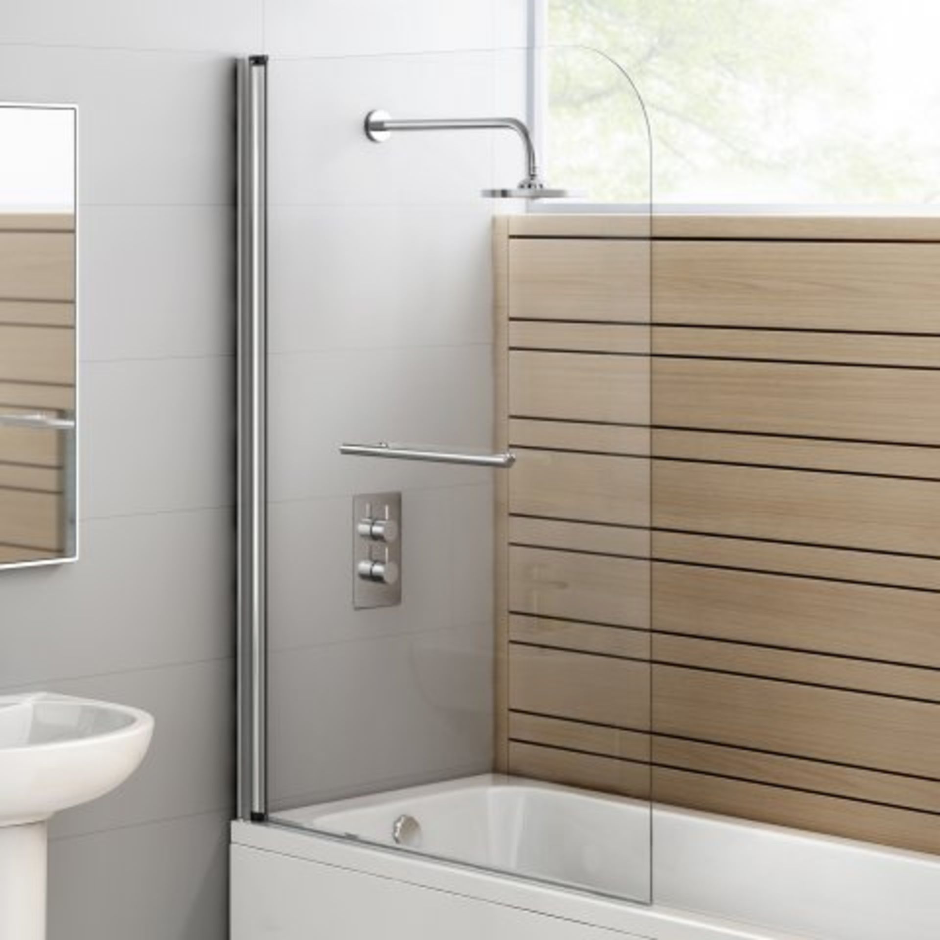 (O110) 1000mm - 4mm - Straight Bath Screen & Towel Rail. RRP £174.99. 4mm Tempered Safety Glass