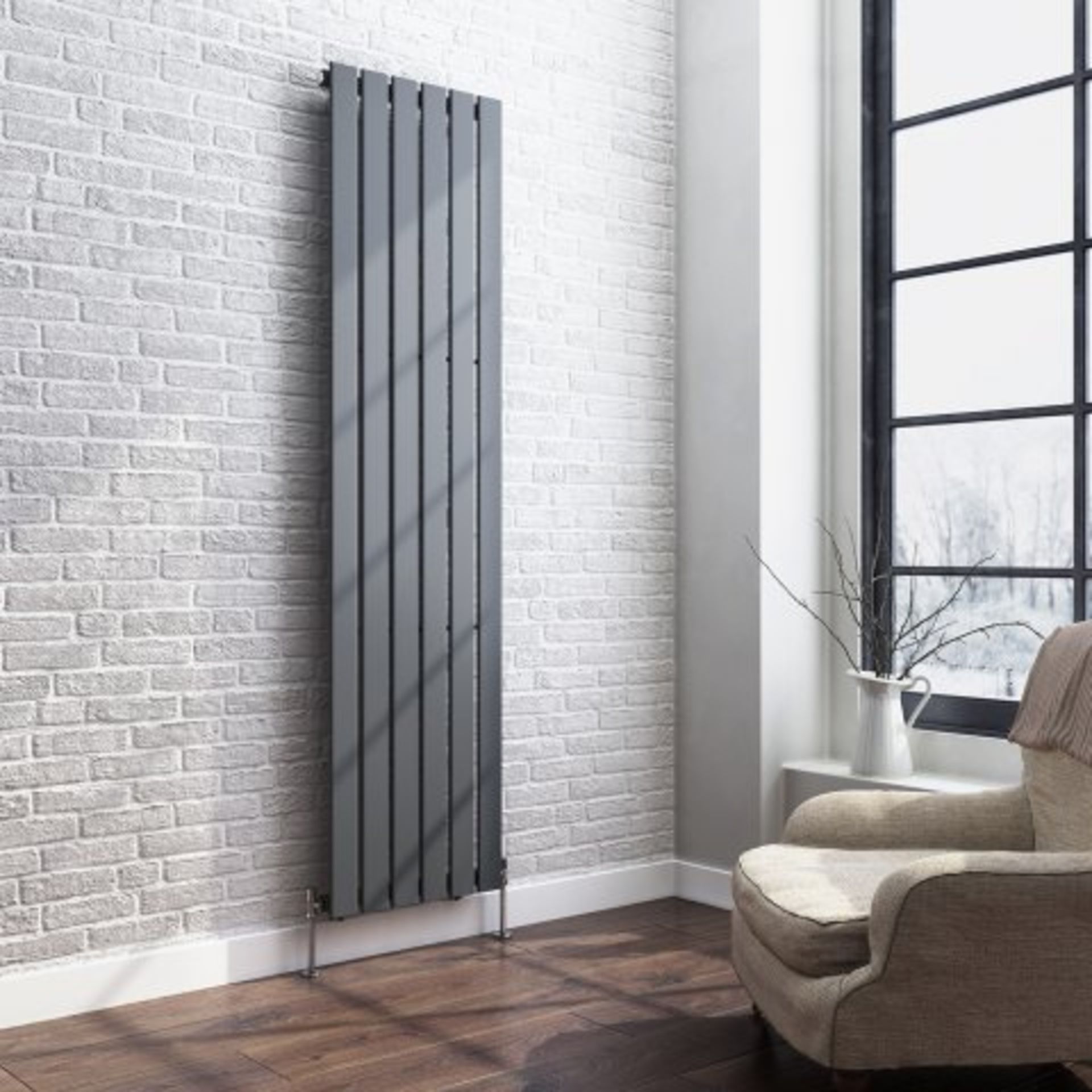 (O59) 1800x452mm Anthracite Single Flat Panel Vertical Radiator. RRP £239.99. Designer Touch Ultra- - Image 2 of 3