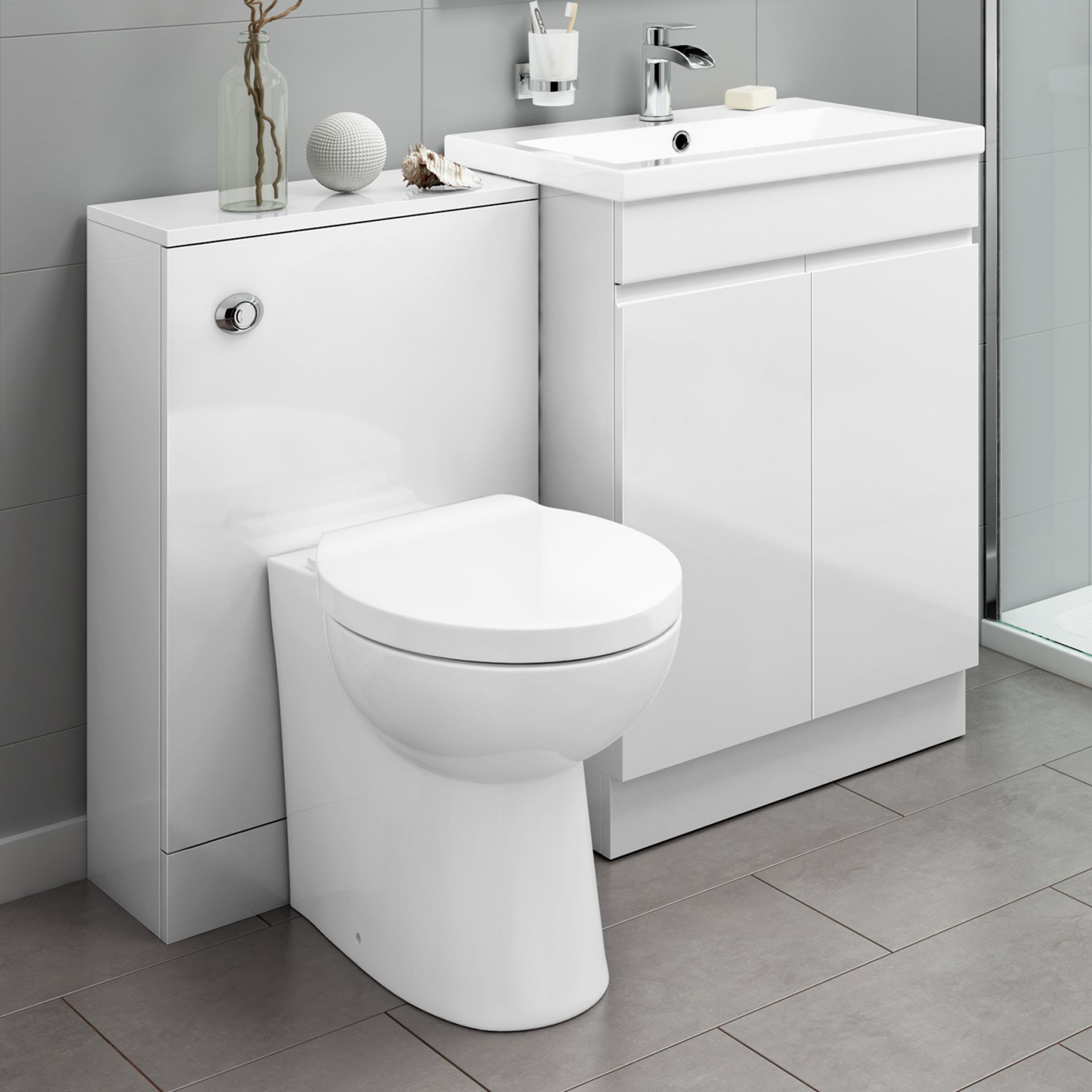 (O38) 1100mm Complete Basin Vanity Unit with Toilet Pan & Back to Wall Unit. RRP £899.99. This set