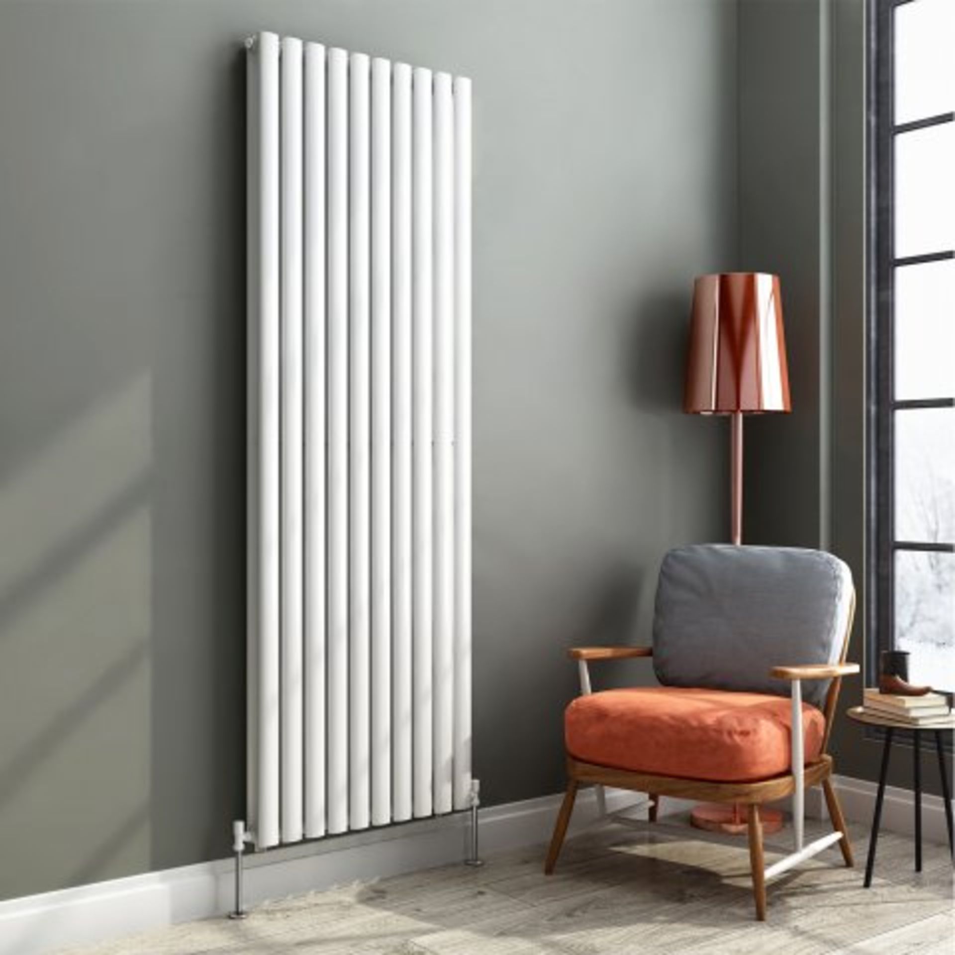 (P249) 1800x600mm White Double Panel Oval Tube Vertical Radiator. RRP £599.99. Designer Touch This - Image 3 of 4
