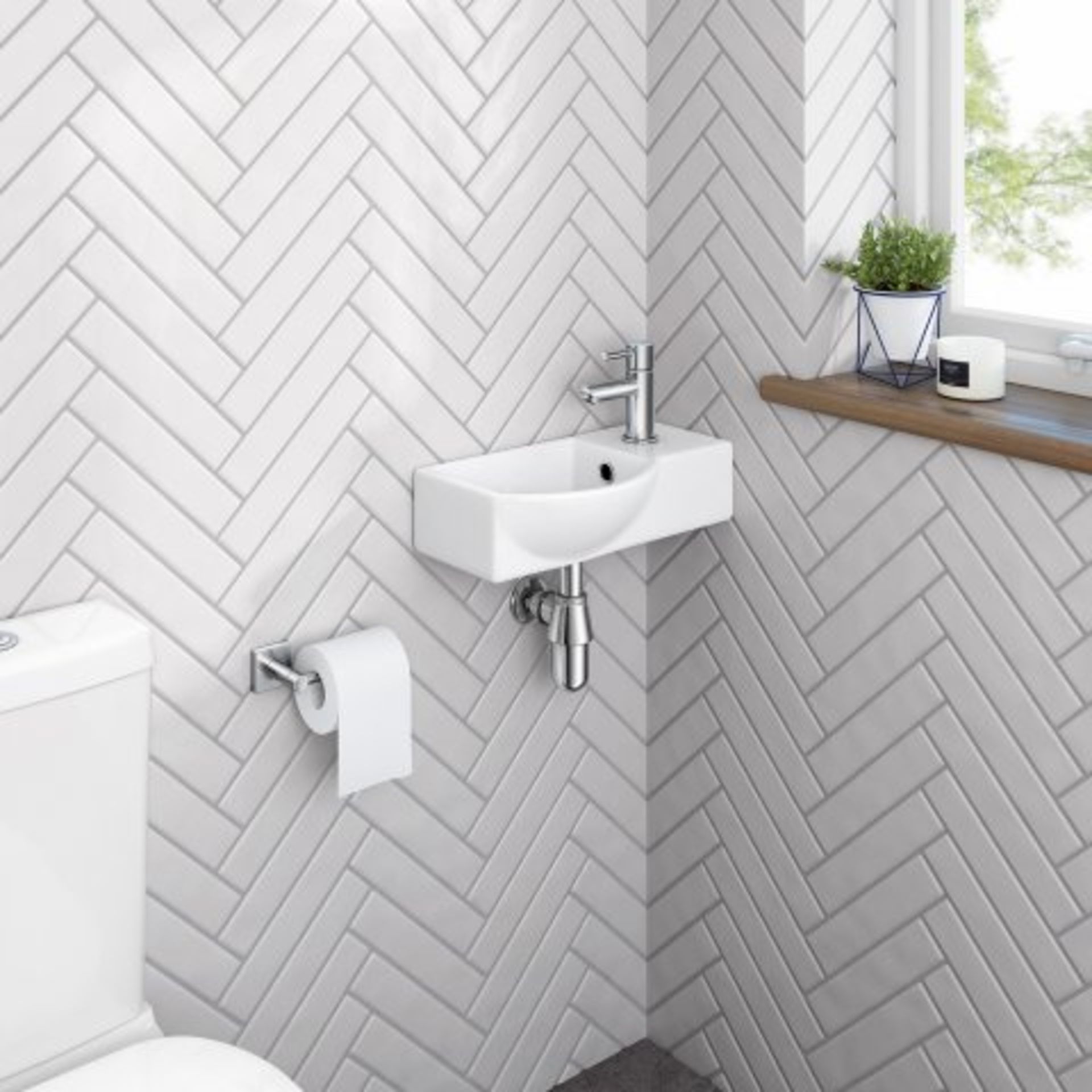 (O46) Isla Right Hand Wall Hung Cloakroom Basin - Small. RRP £87.99. If you want to save space in - Image 2 of 4