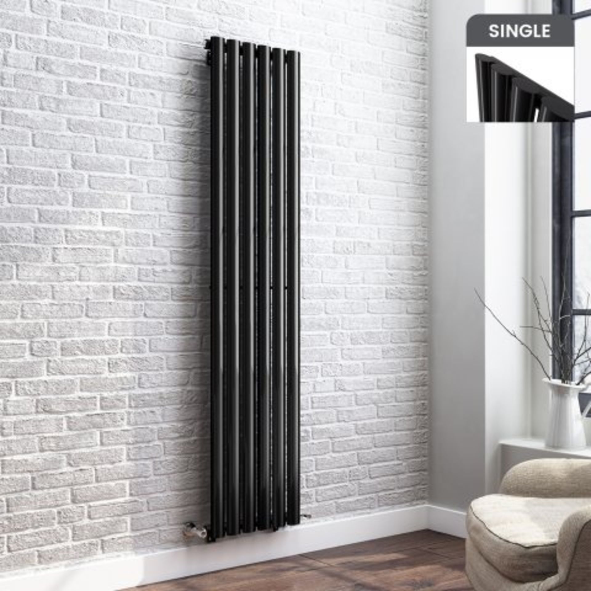 (O123) 1600x360mm Gloss Black Single Oval Tube Vertical Radiator. RRP £191.98. Want to add a
