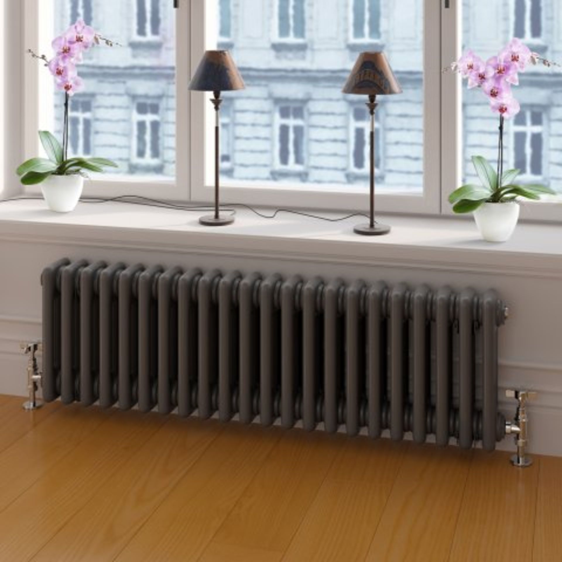 (O128) 300x1008mm Anthracite Triple Panel Horizontal Colosseum Traditional Radiator. RRP £474.99. - Image 2 of 5