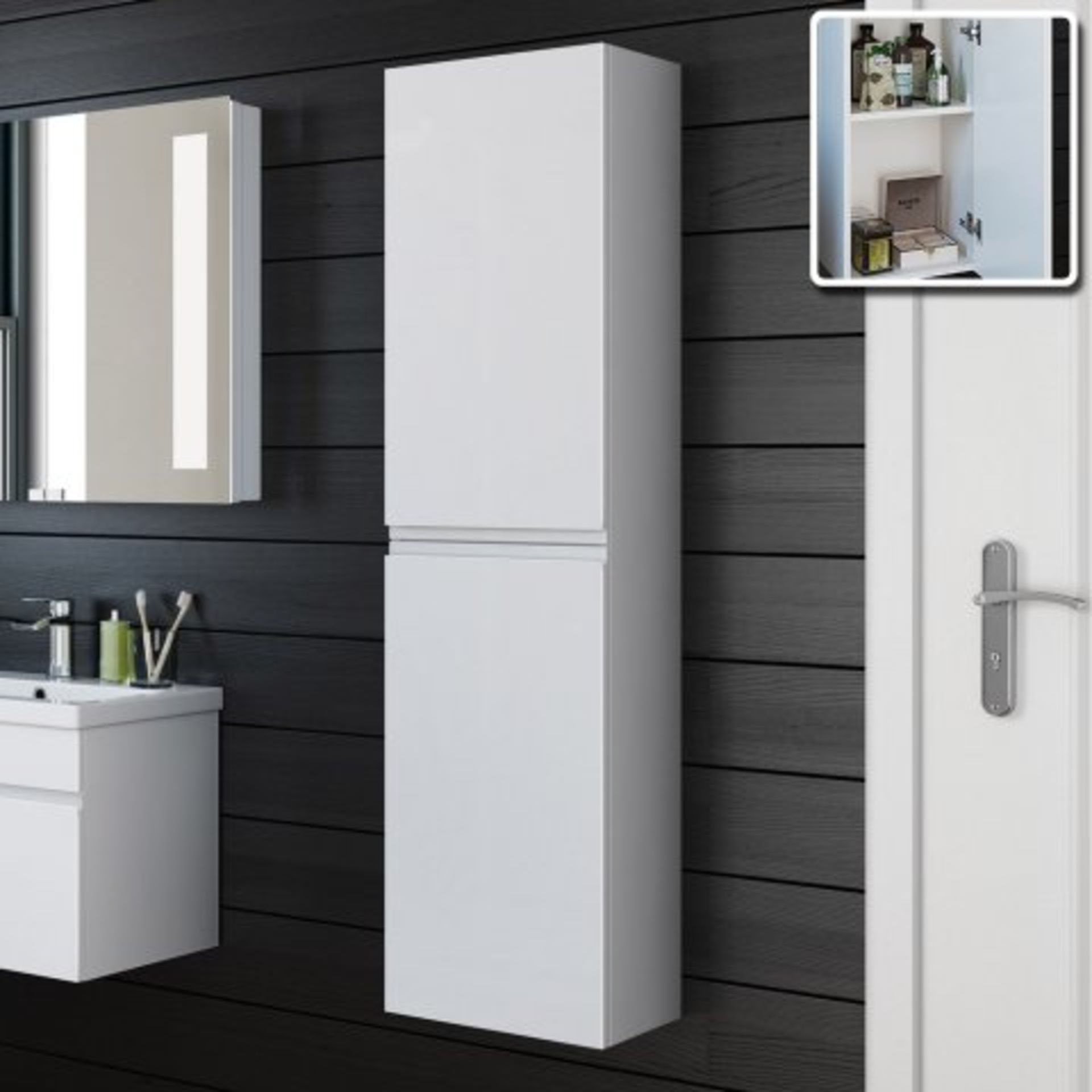 (O36) 1400mm Trent Gloss White Tall Storage Cabinet - Wall Hung. RRP £259.99. Our Trent Gloss