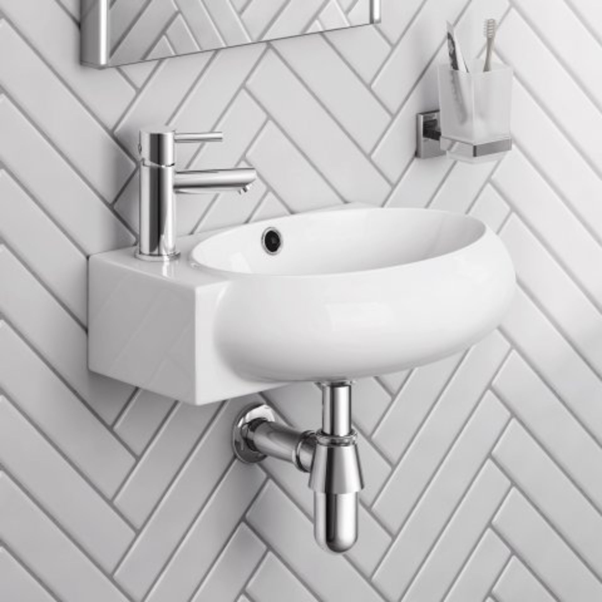 (O45) Naro Wall Hung Cloakroom Basin - Right Hand. RRP £87.99. Our Naro Contemporary Wall Hung