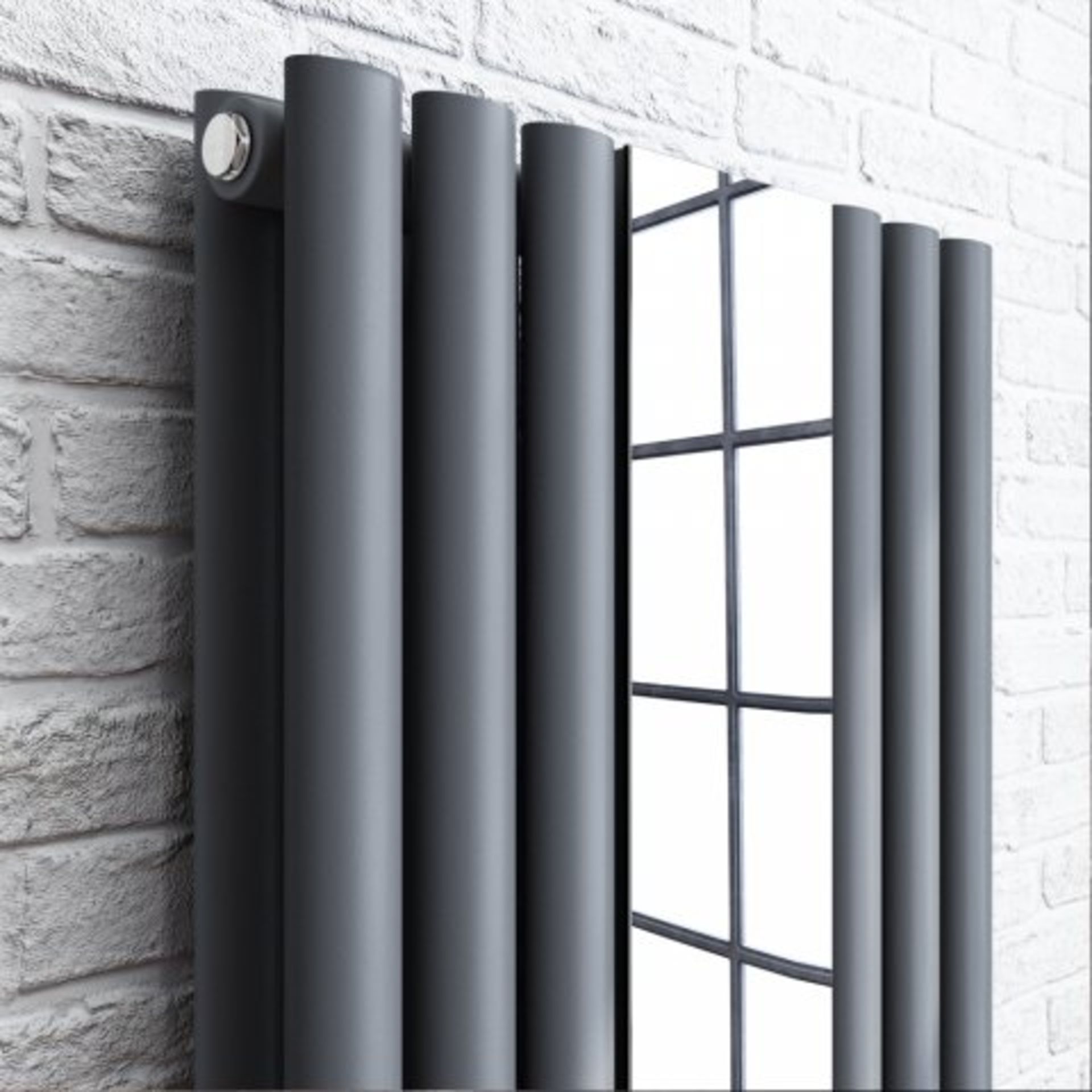 (O28) 1800x500mm Mirrored Anthracite Double Oval Panel Radiator. RRP £624.99. Designer Touch This - Image 4 of 4