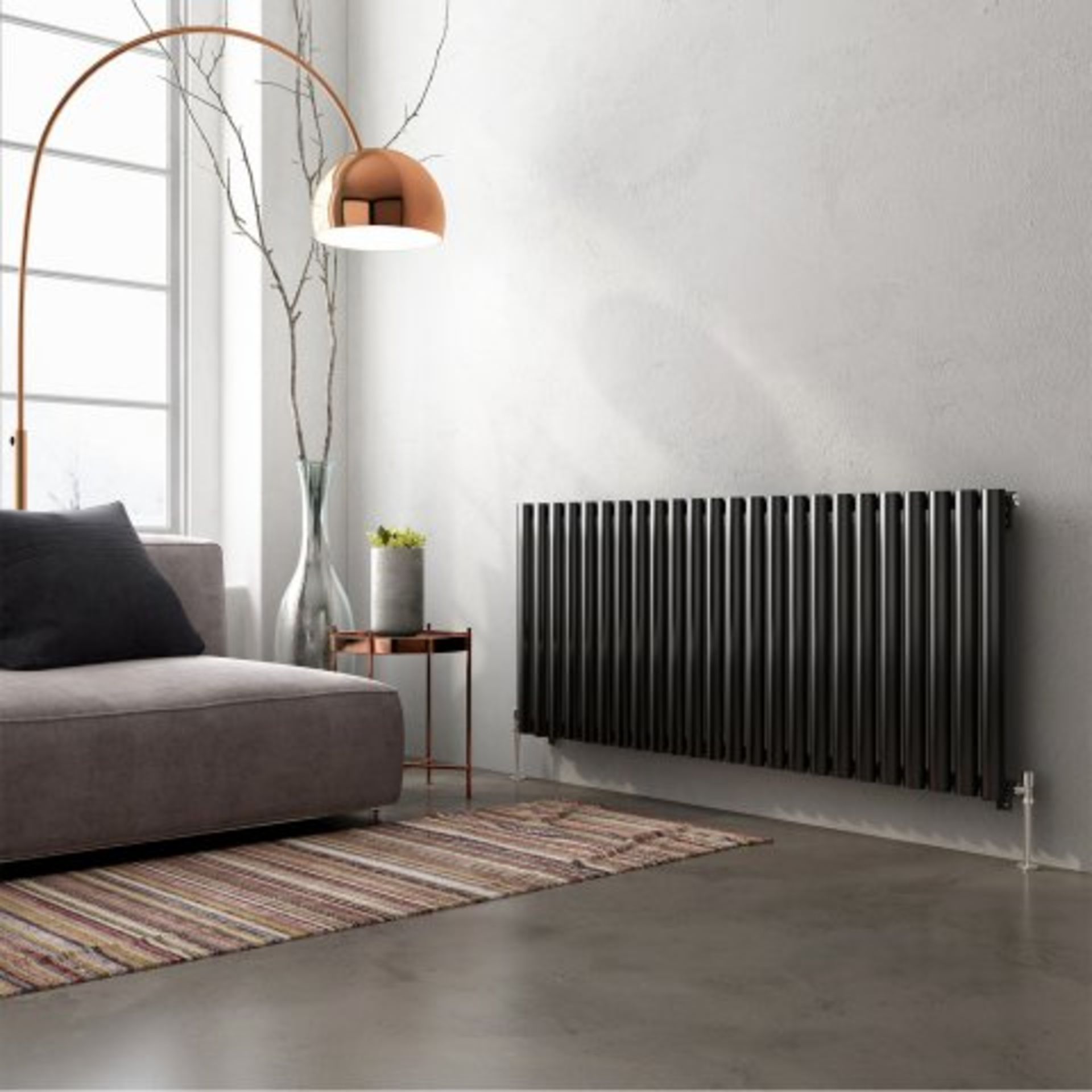 (P31) 600x1440mm Gloss Black Single Panel Oval Tube Horizontal Radiator. RRP £263.99. With its - Image 2 of 4