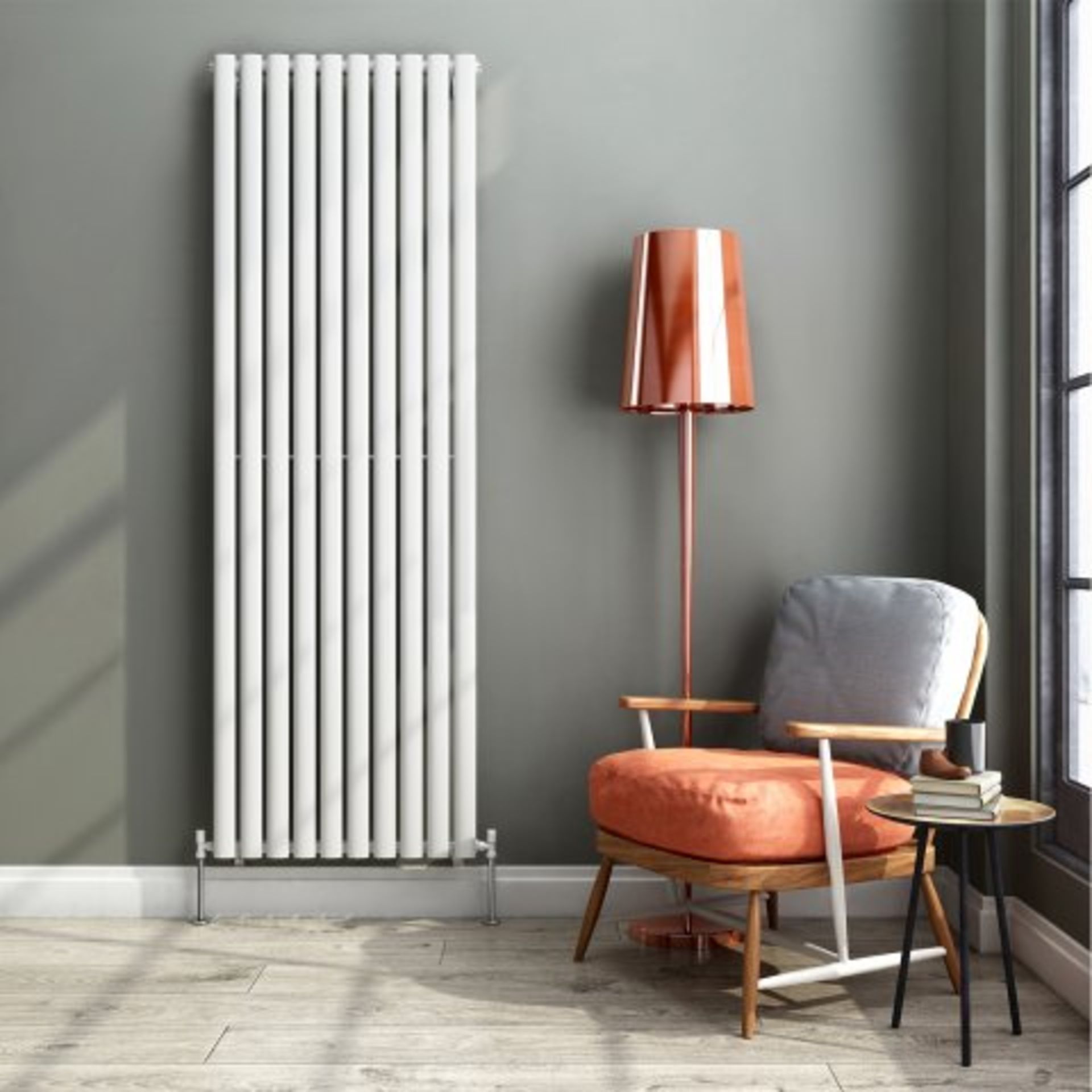 (P249) 1800x600mm White Double Panel Oval Tube Vertical Radiator. RRP £599.99. Designer Touch This - Image 4 of 4