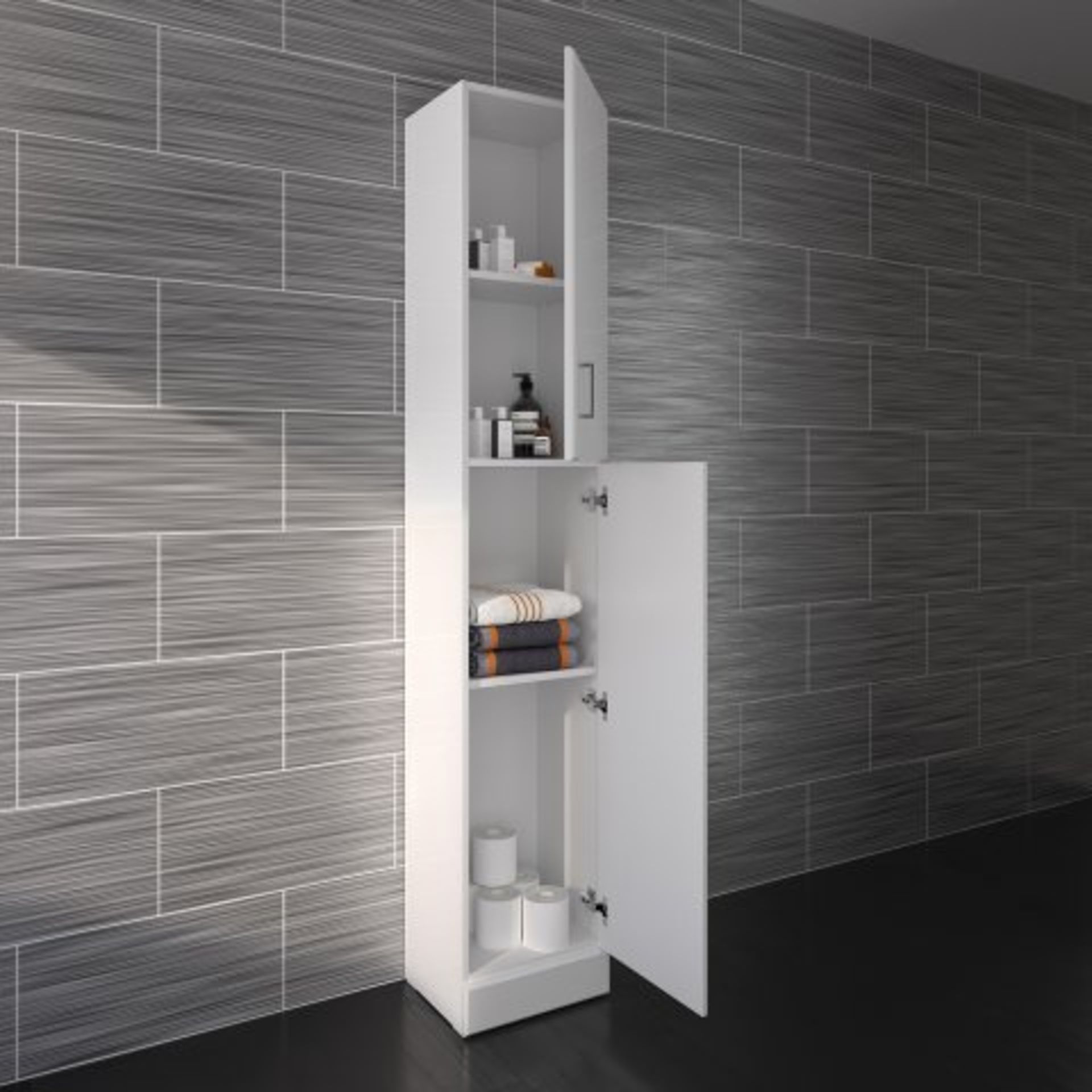 (O35) 1900x300mm Quartz Gloss White Tall Storage Cabinet - Floor Standing. RRP £251.99. Contemporary - Image 3 of 4