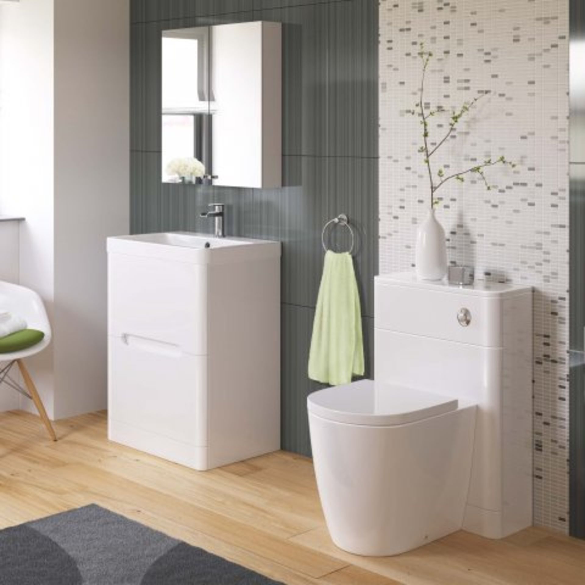 (O33) 600mm Tuscany Gloss White Built In Basin Double Drawer Unit - Floor Standing. RRP £499.99. - Image 2 of 5