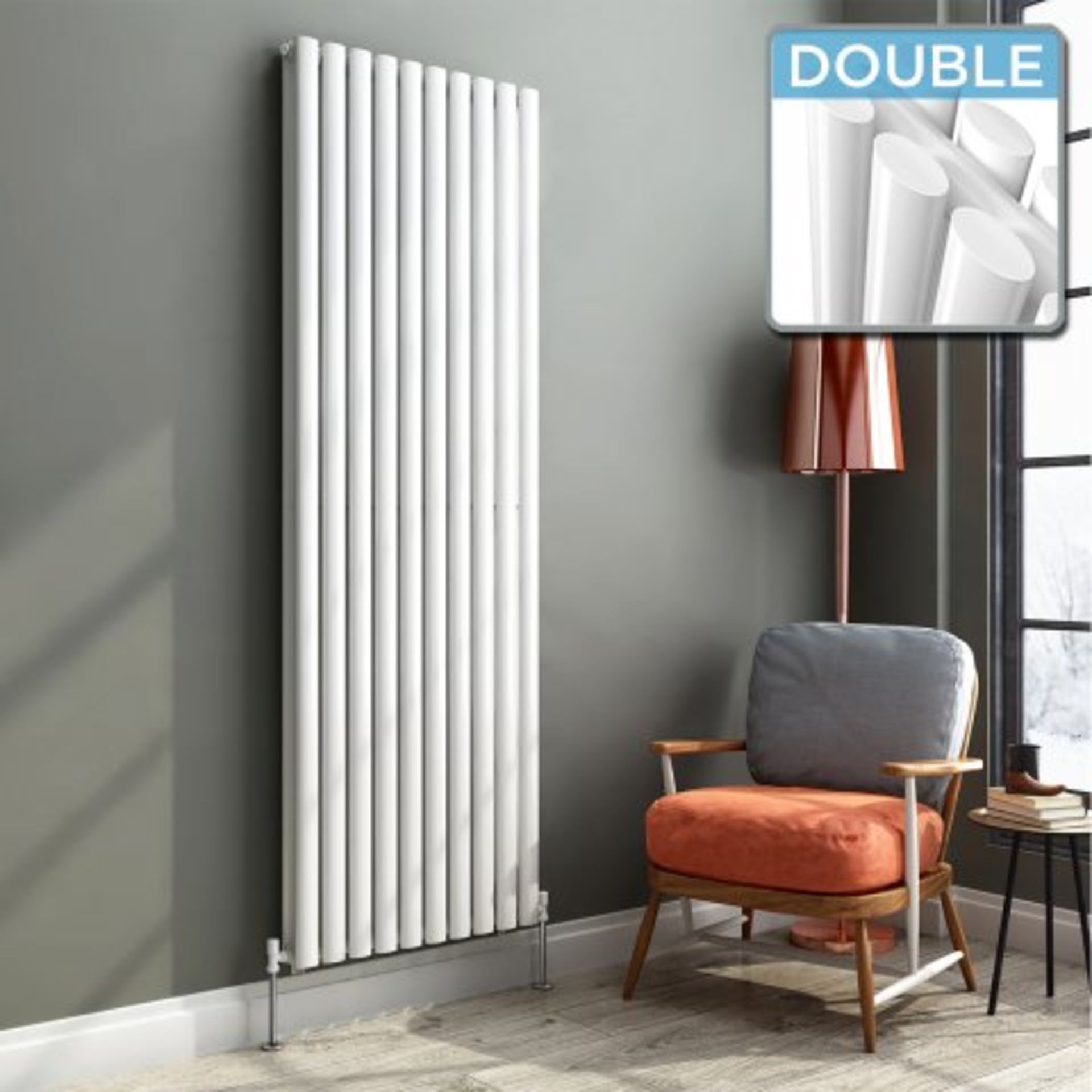 (P249) 1800x600mm White Double Panel Oval Tube Vertical Radiator. RRP £599.99. Designer Touch This - Image 2 of 4