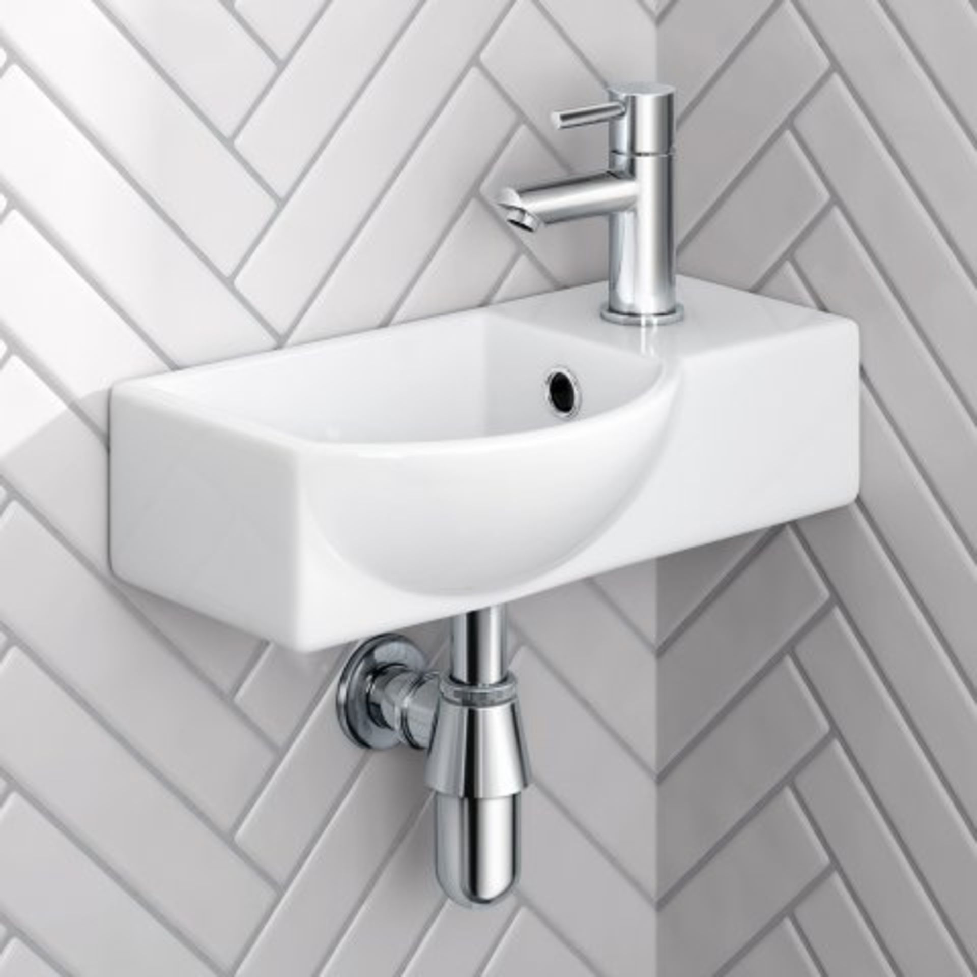 (O46) Isla Right Hand Wall Hung Cloakroom Basin - Small. RRP £87.99. If you want to save space in