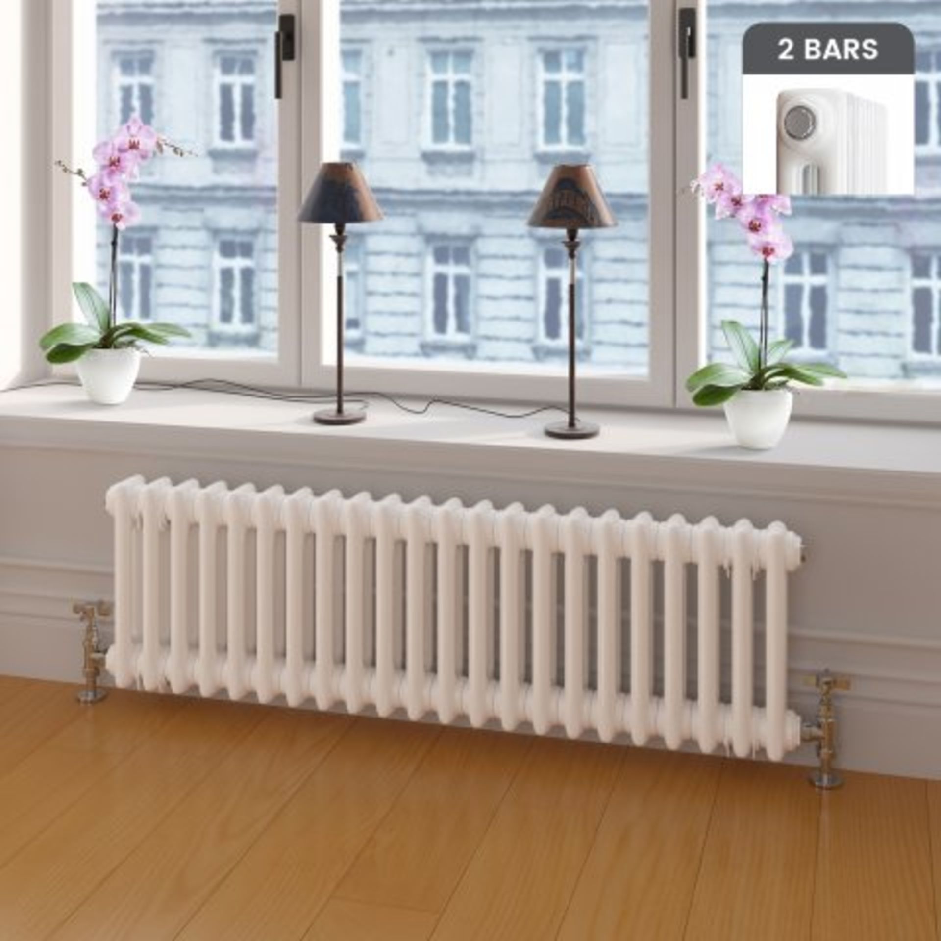 (O21) 300x1000mm White Double Panel Horizontal Colosseum Traditional Radiator. RRP £339.99.