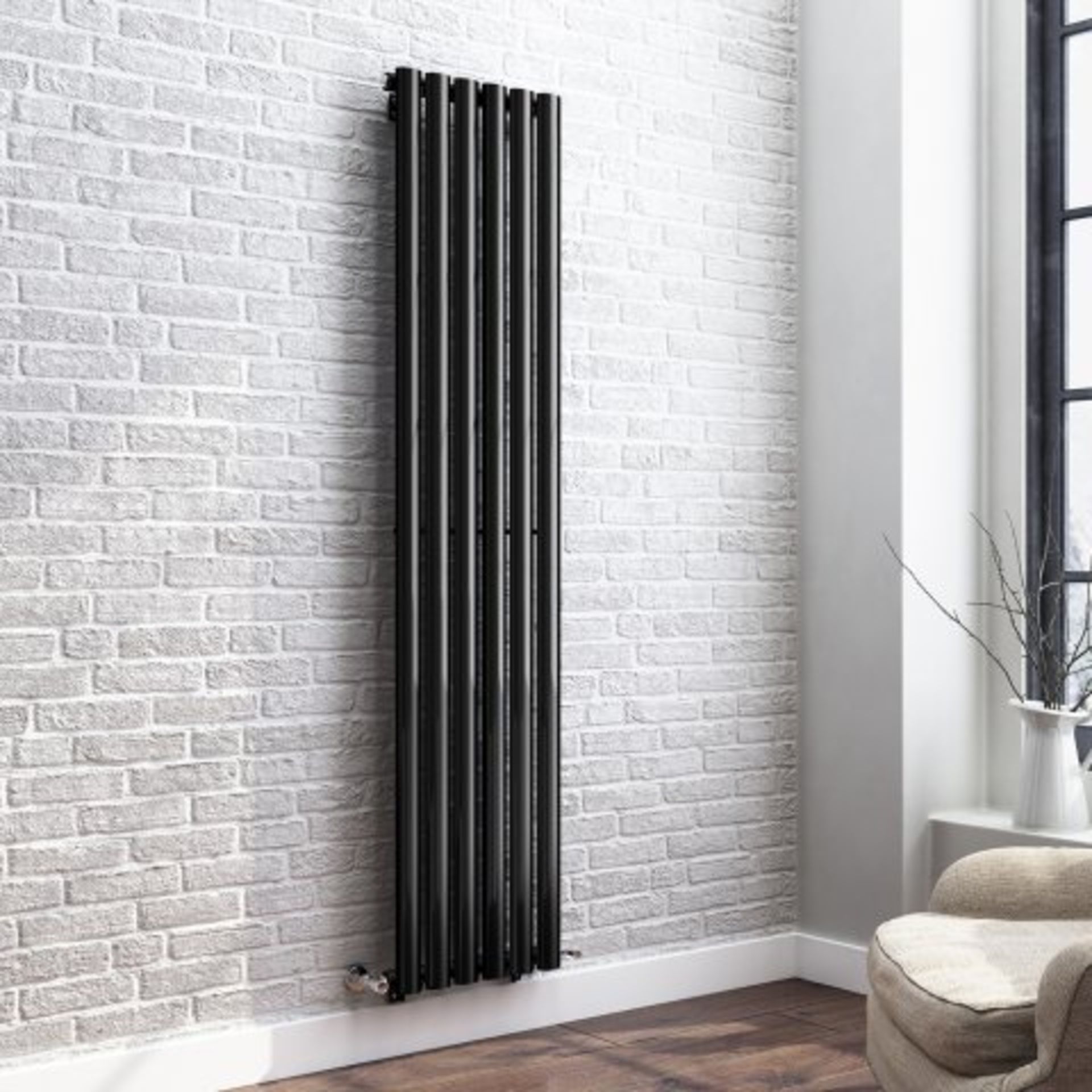 (O123) 1600x360mm Gloss Black Single Oval Tube Vertical Radiator. RRP £191.98. Want to add a - Image 2 of 5