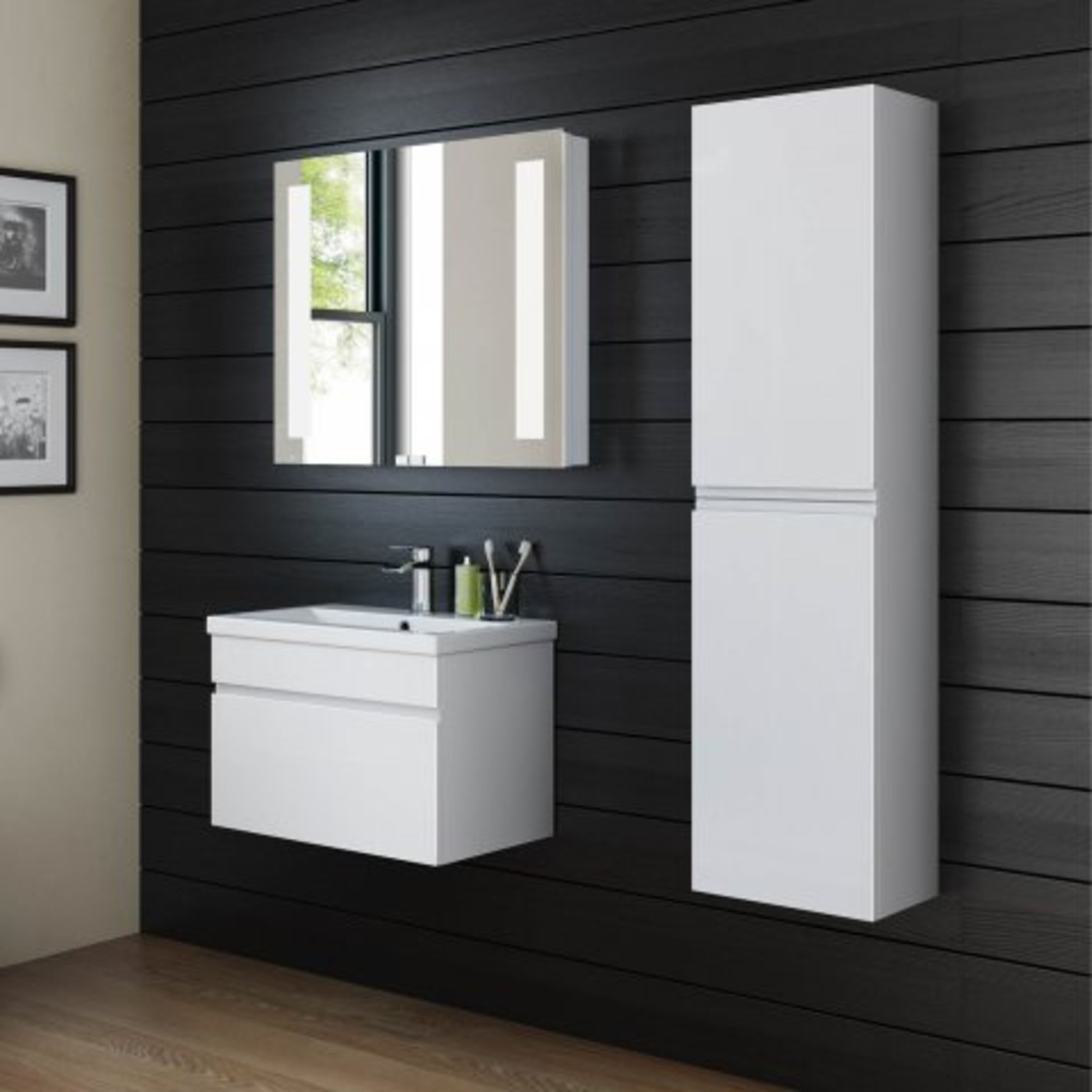 (O36) 1400mm Trent Gloss White Tall Storage Cabinet - Wall Hung. RRP £259.99. Our Trent Gloss - Image 2 of 5