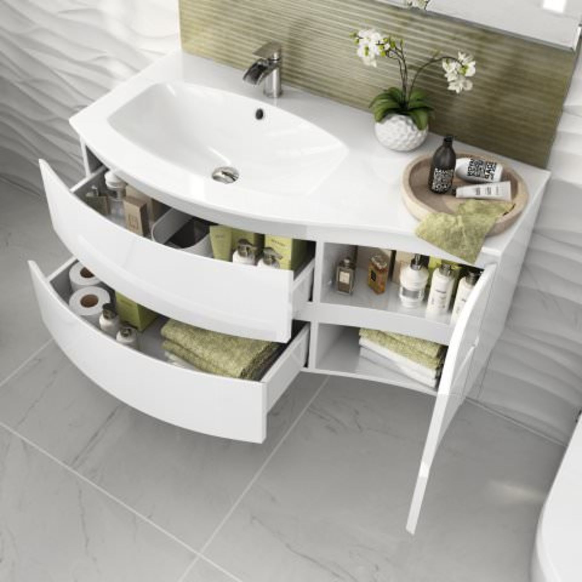 (O1) 1040mm Amelie High Gloss White Curved Vanity Unit - Left Hand - Wall Hung. RRP £1,199. COMES - Image 4 of 6