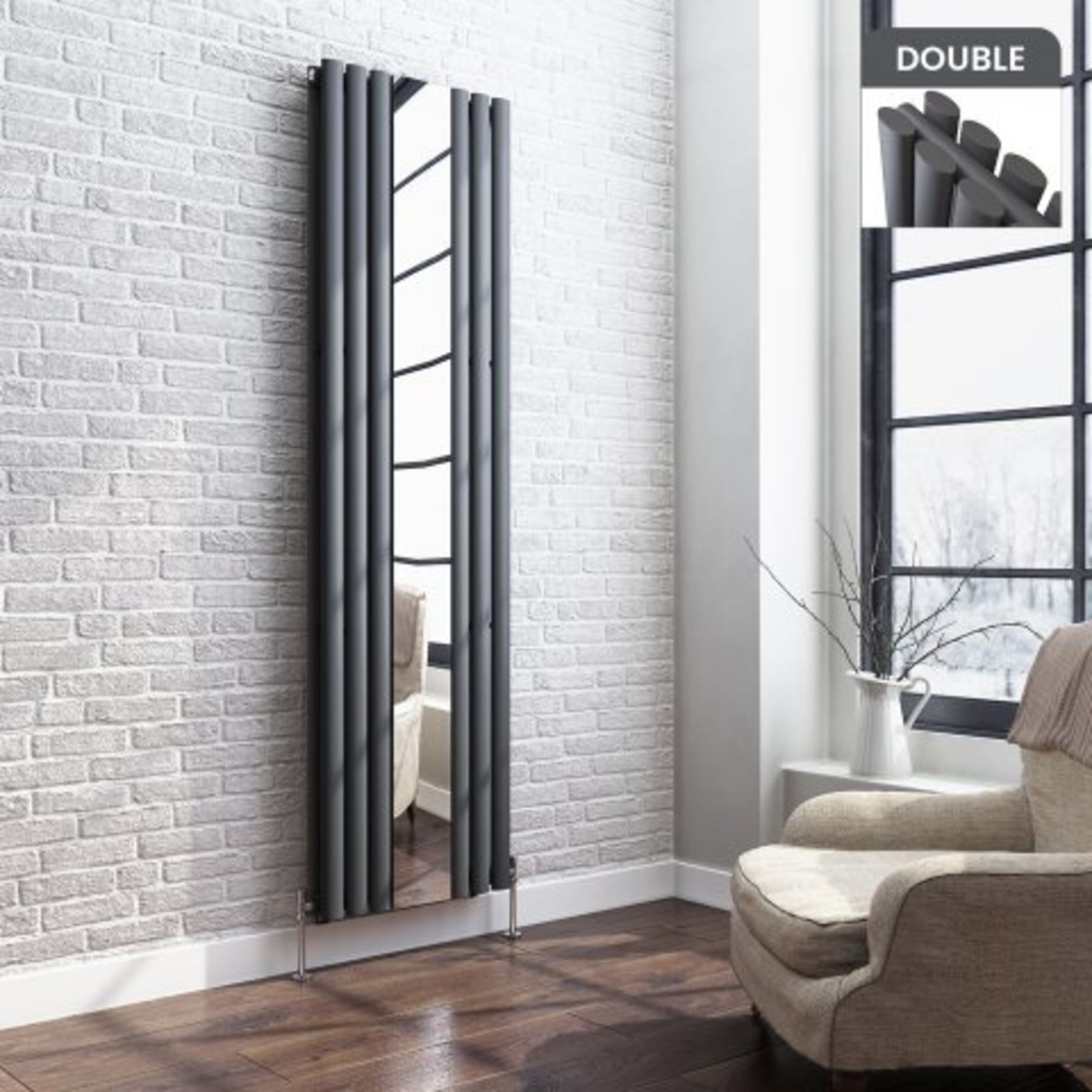 (O28) 1800x500mm Mirrored Anthracite Double Oval Panel Radiator. RRP £624.99. Designer Touch This