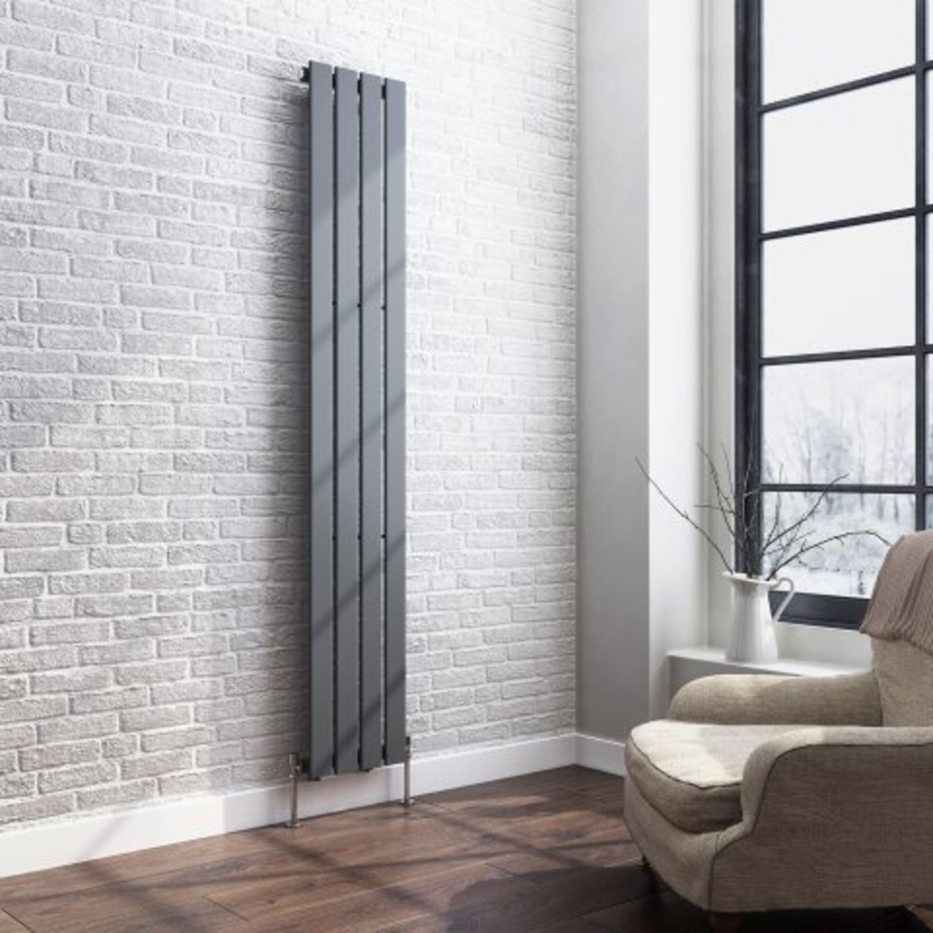 (O131) 1800x300mm Anthracite Single Flat Panel Vertical Radiator. RRP £149.58. Designer Touch - Image 3 of 3